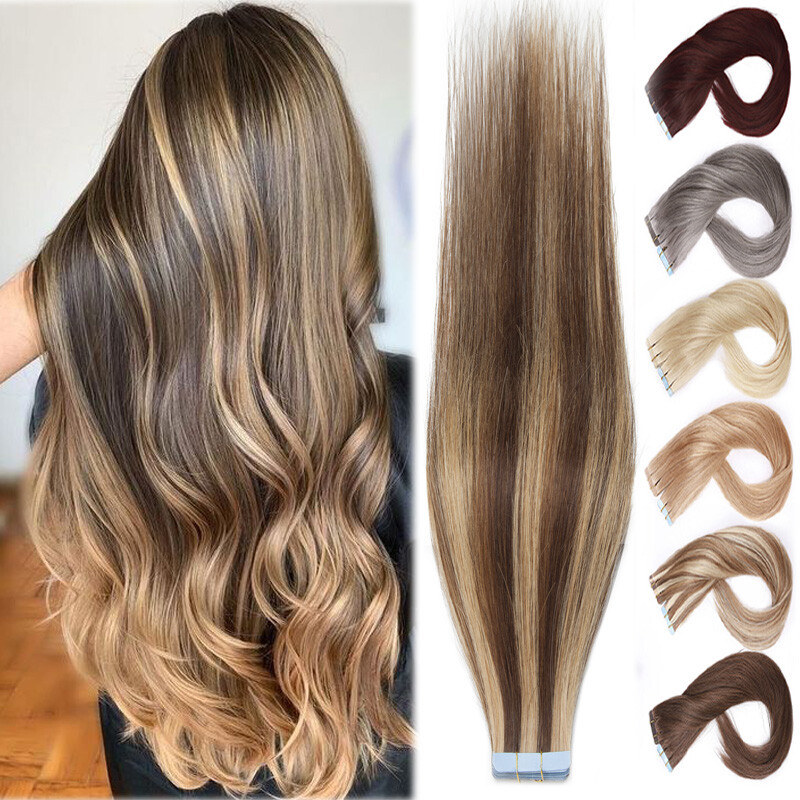 Balayage Tape In 150G Skin Wefts Real Remy Human Hair Extensions Italy Full Head
