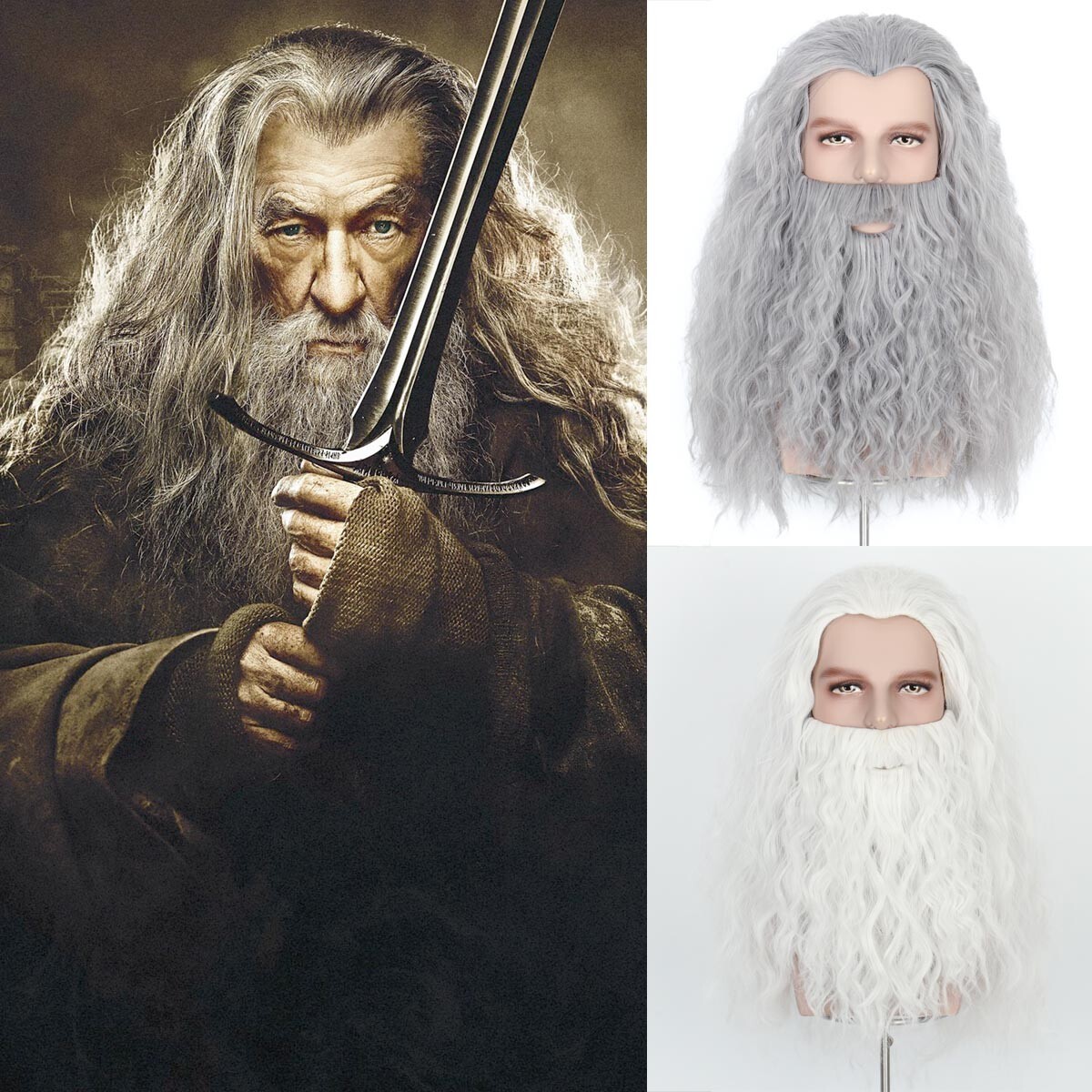 The Hobbit Lord of The Rings Gandalf Santa Claus Halloween Anime Wig Beard Set