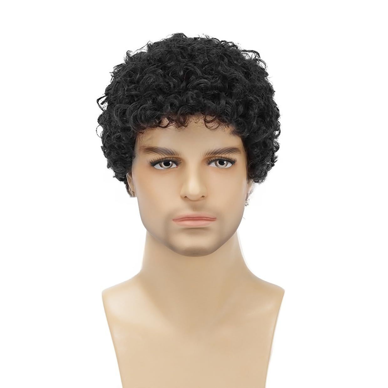 Men’s 4in Short Black Curly Wig Full Cosplay Party Synthetic Heat Resistant