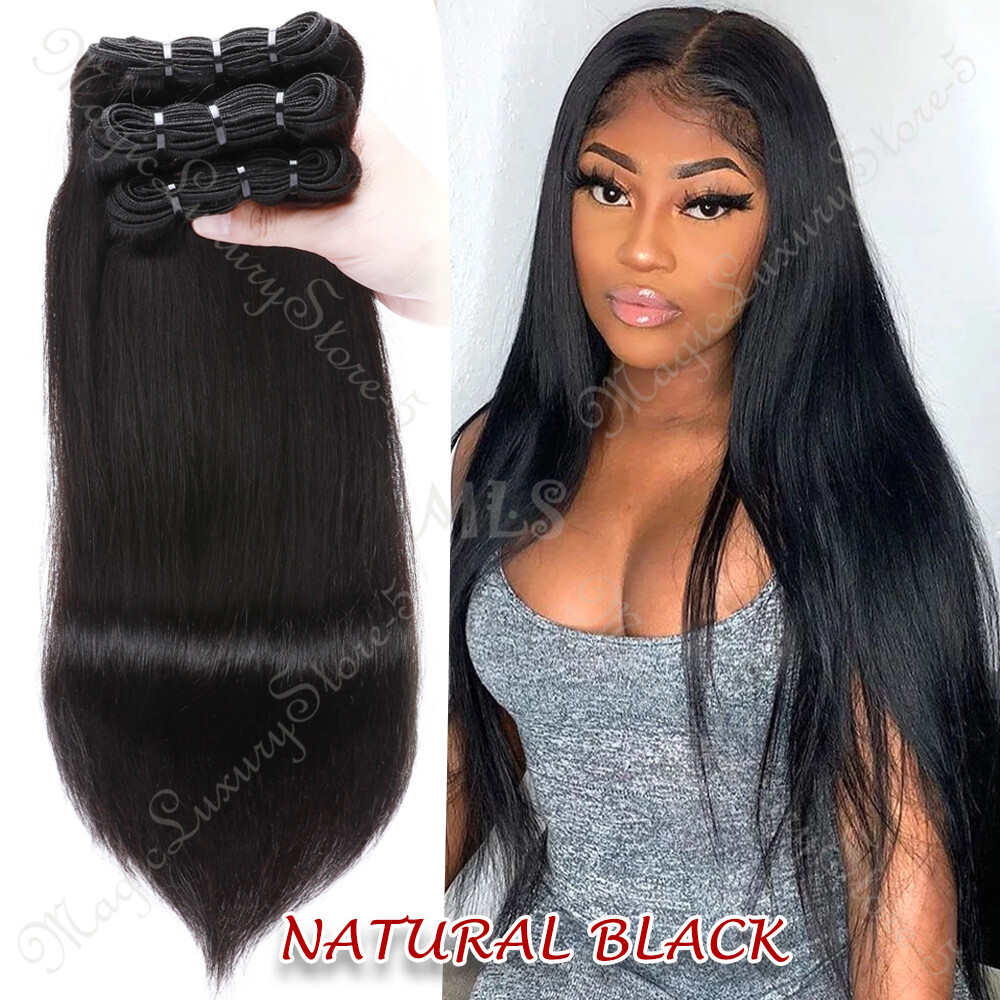 9A 3 Bundles With Closure Virgin Human Hair Weave Brazilian Tpart Middle Part US