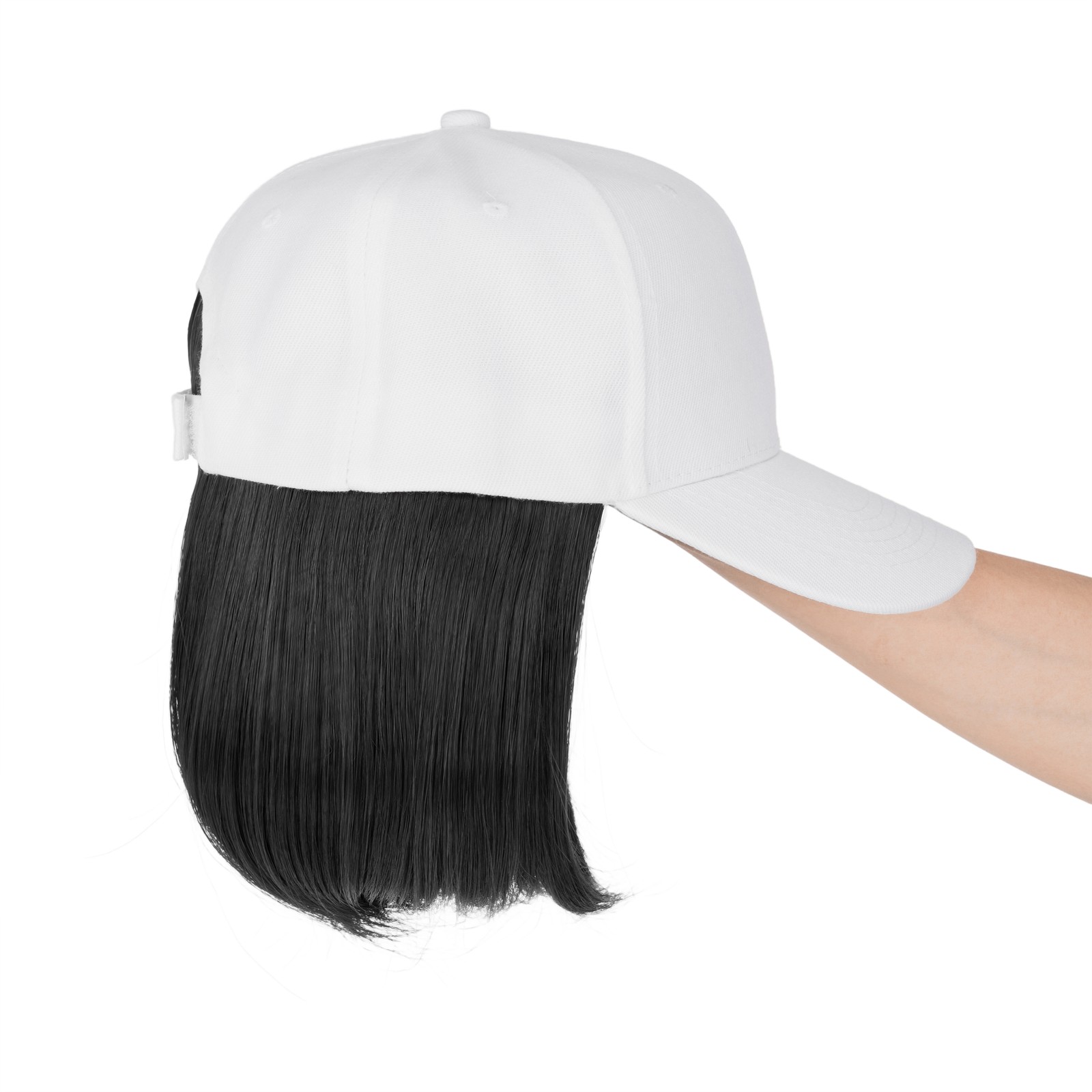Instant Style Straight Cap Wig Adjustable White Baseball Hat Attached Hair
