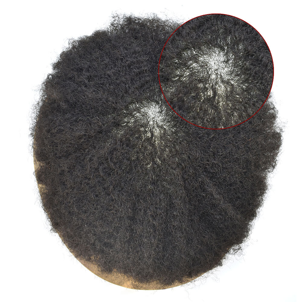 Afro Curl Mens Toupee Thin Skin Pu African American Hair System Replacement