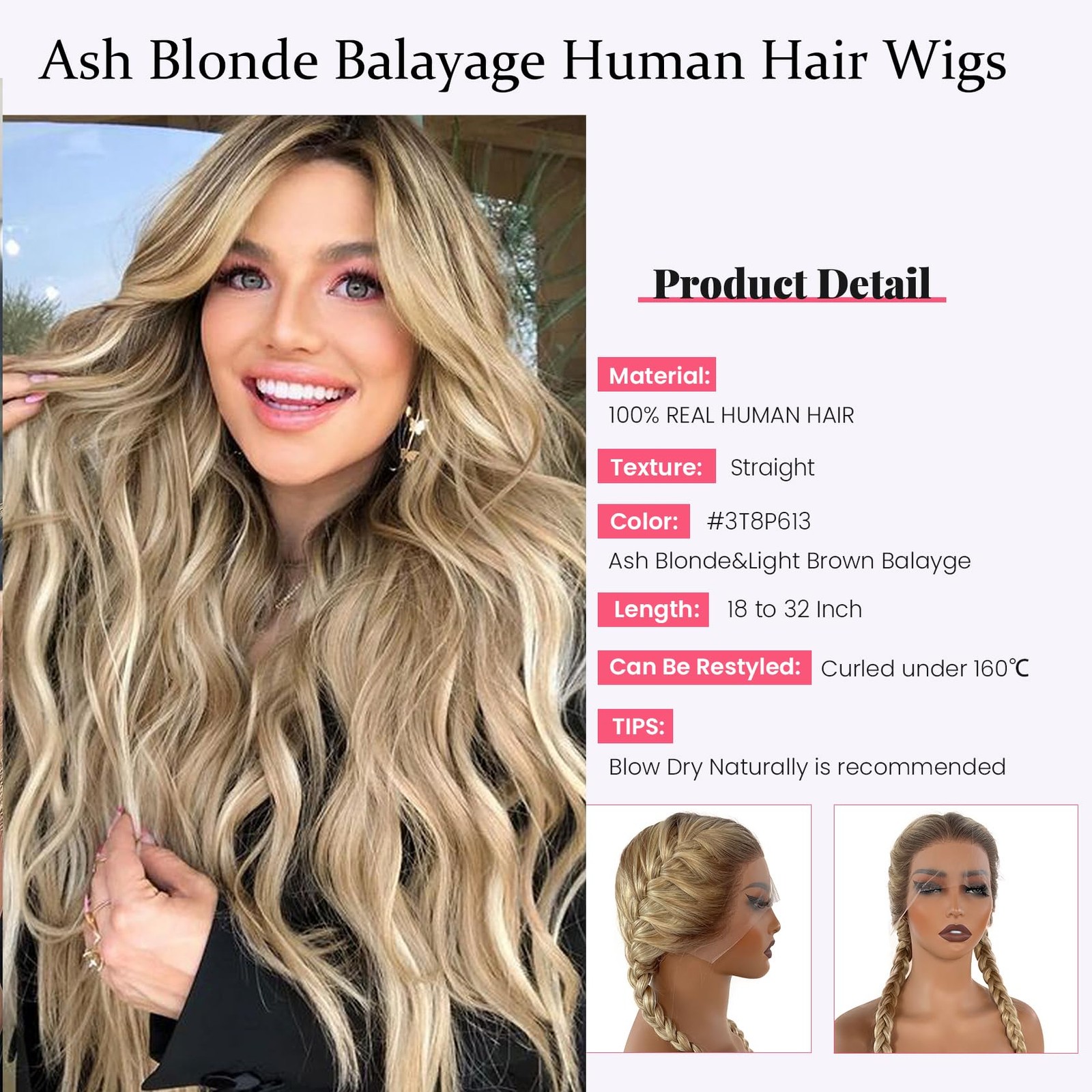 Highlight 13×6 HD Lace Front Human Hair 20 Inch Balayage Ash Brown to Beige B…