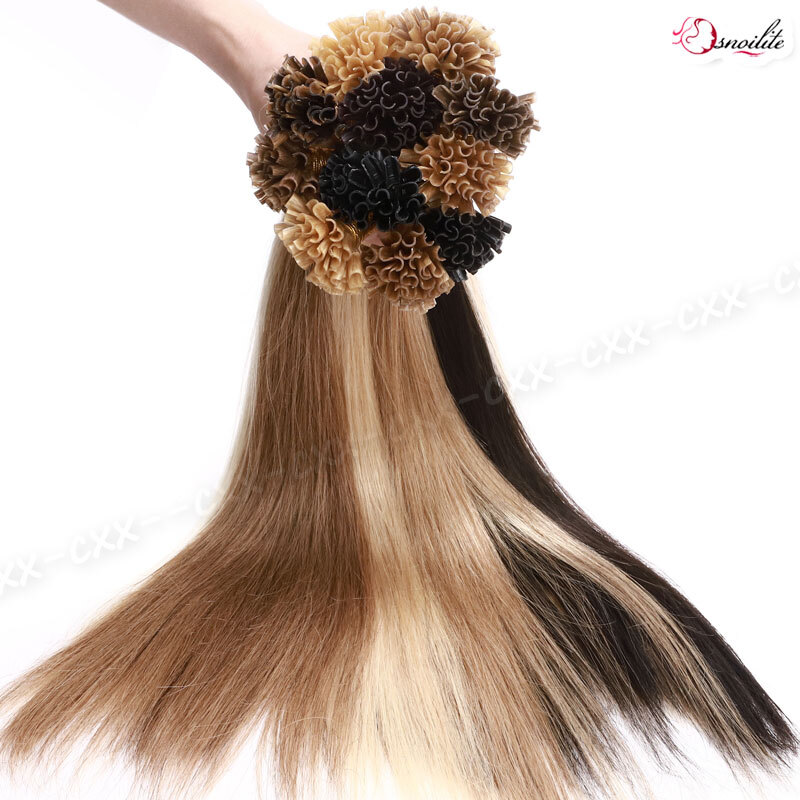 100G Pre Bonded Glue U Nail Tip Keratin Fusion Remy Human Hair Extensions 200PCS