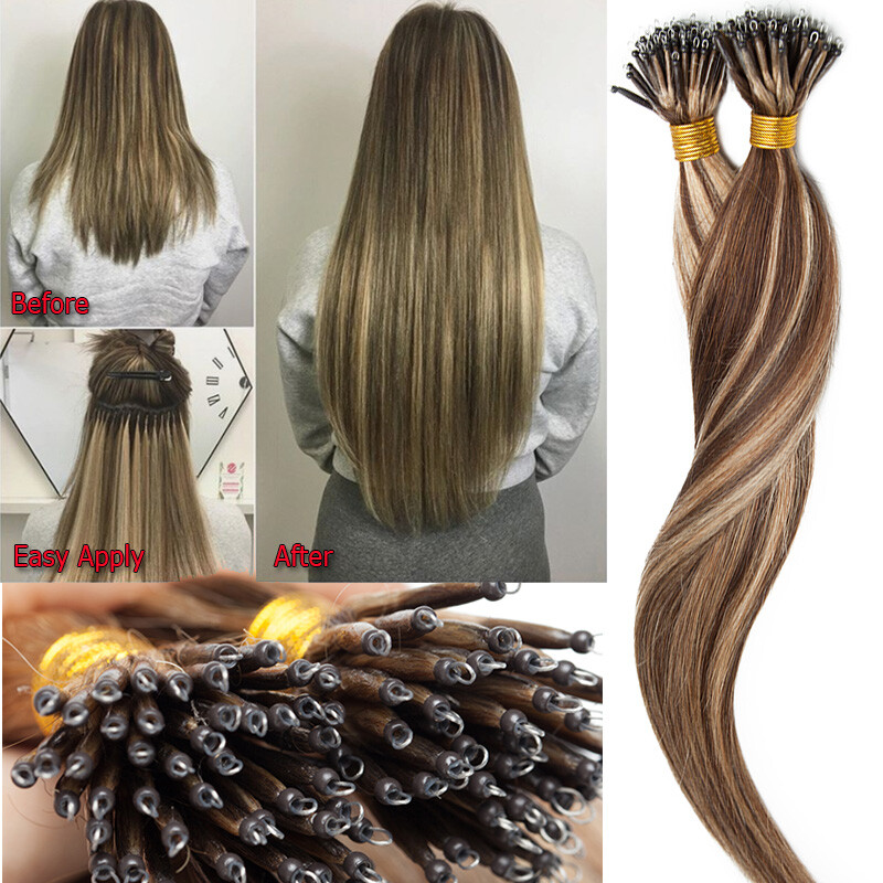Nano Ring Loop Remy Human Hair Extensions Thick Full Head Micro Bead Tip 150G 8A