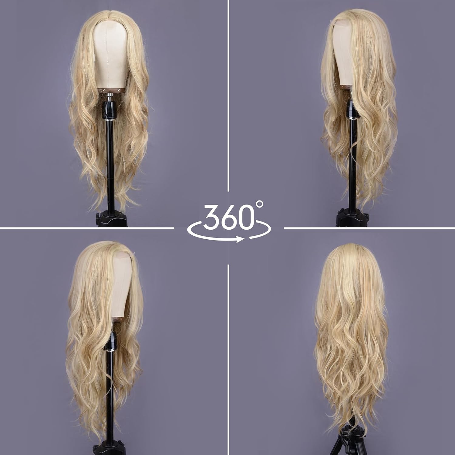26″ Mixed Blonde Long Wave Wig for Women Middle Part Long Curly Wig