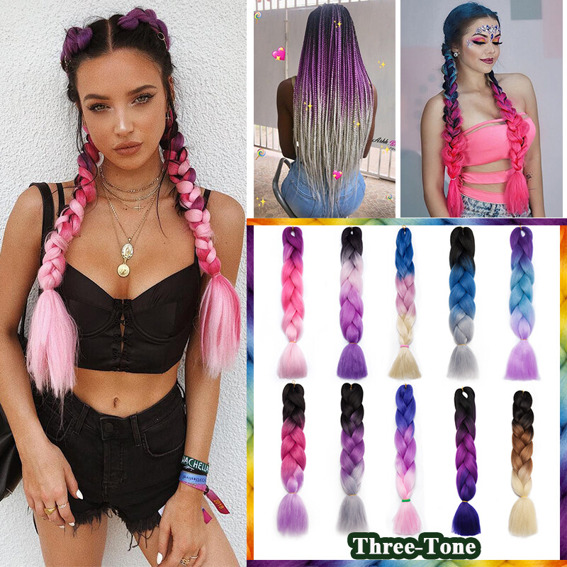 High Quality Jumbo Braiding Hair Extensions Afro Box Ombre Rainbow 24″ Festival