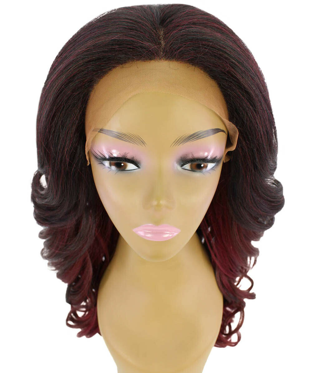LUXLUXE Yenne Wavy 23 in 4X4 Hand Tied Lace Front Wig, Deep Red over Medium Red