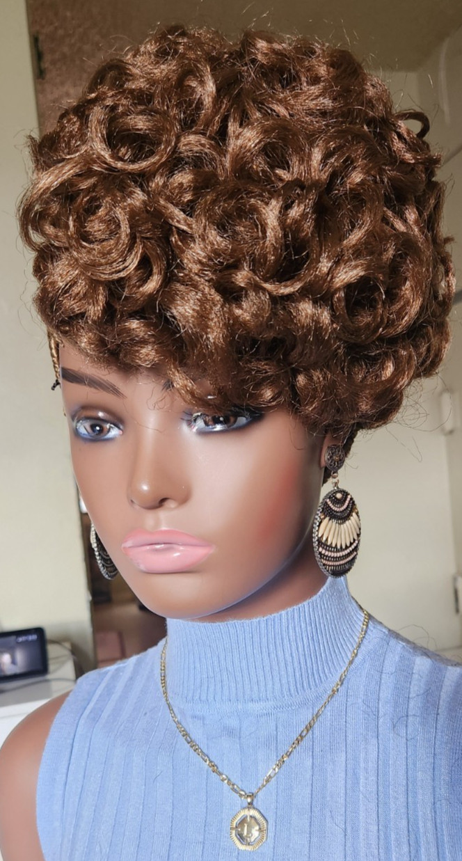 Fully Hand Braided box curly Mohawk braids cornrow wig Brown/Dark brown