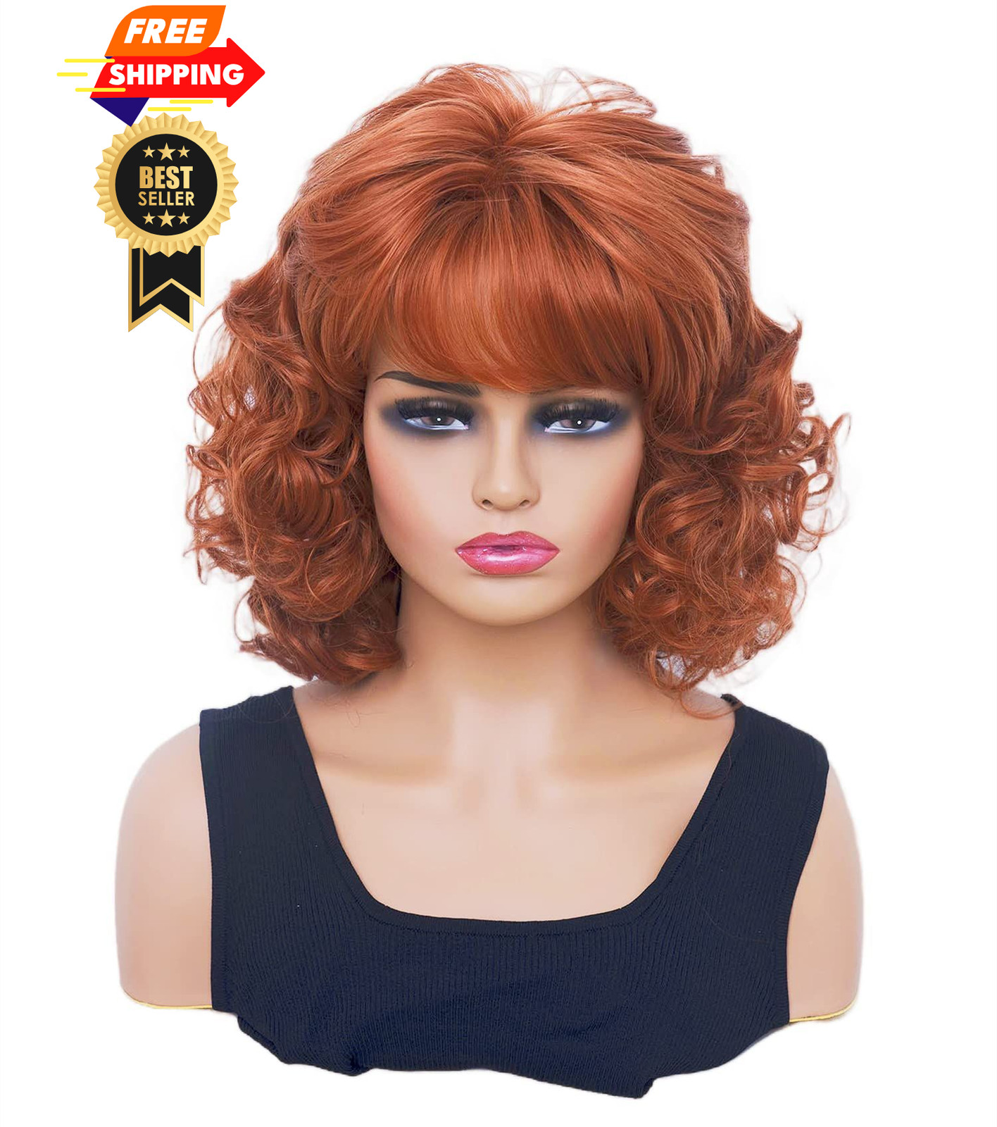 Gerulyss Short Copper Red Wigs for Women Auburn Wavy 22.5 Inch, red