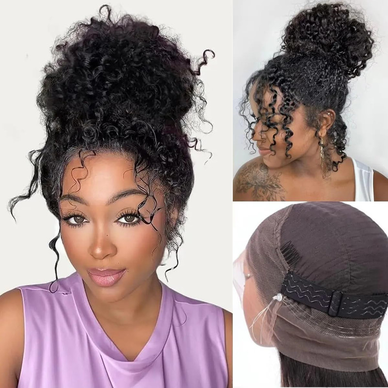 Caijuxing Water Wave 360 Glueless Lace Front Wigs Human Hair Invisi Strap Hd