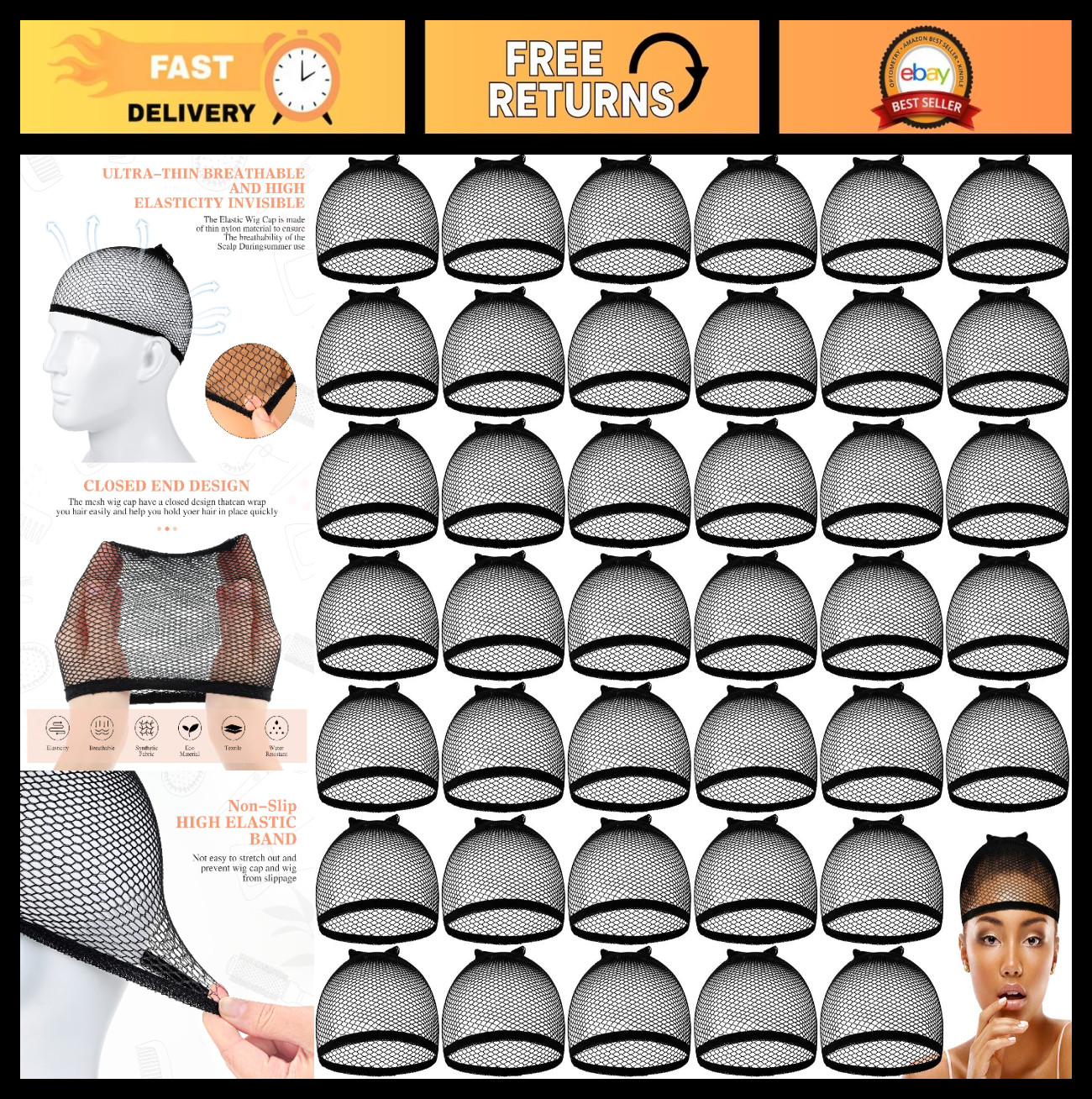 100 Pcs Mesh Wig Caps – Closed End Hair Net Liner for Kids, Women, Men, Cosplay