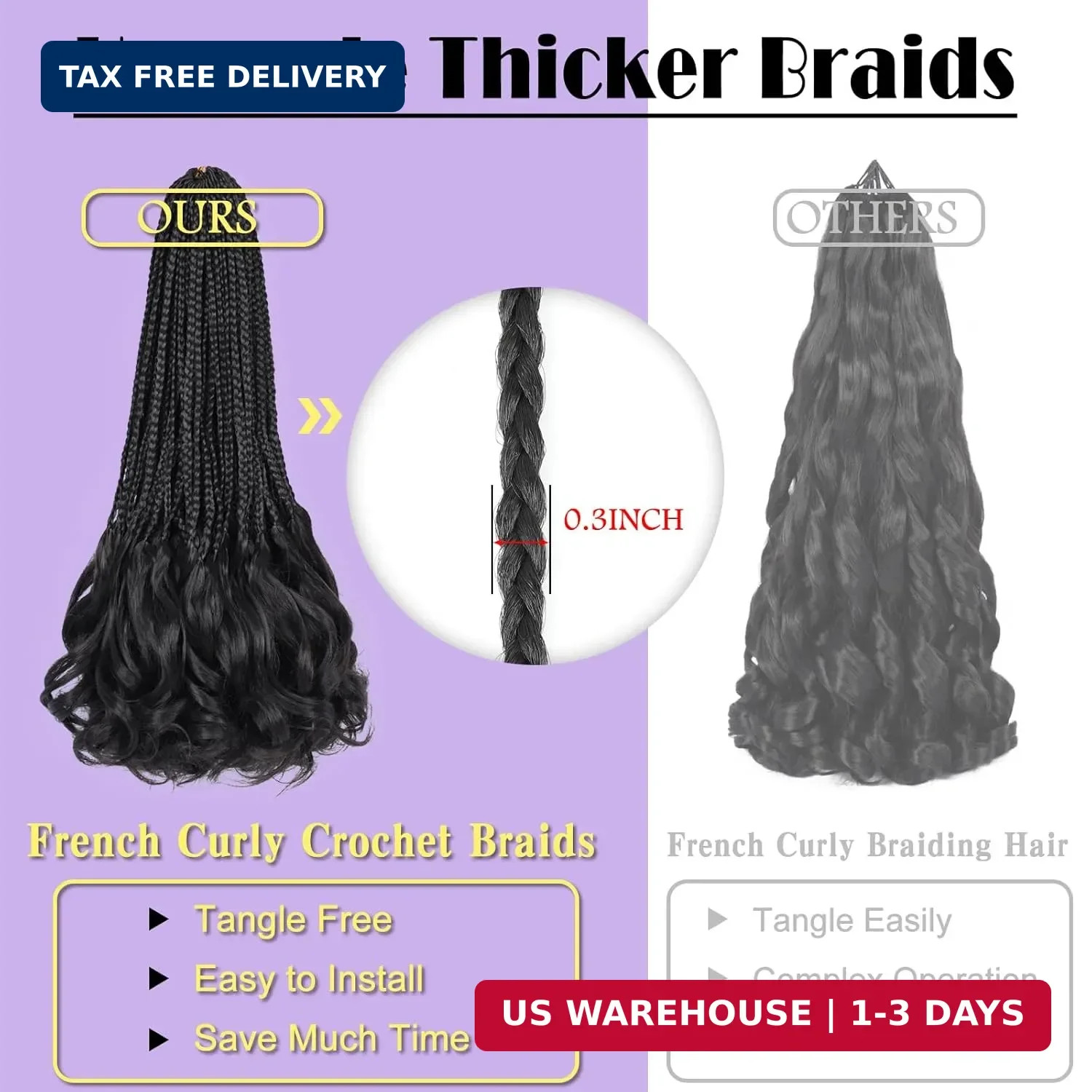 French Curl Crochet Braids 12 Inch Goddess Box Braids Crochet Hair 8 Packs Pre L