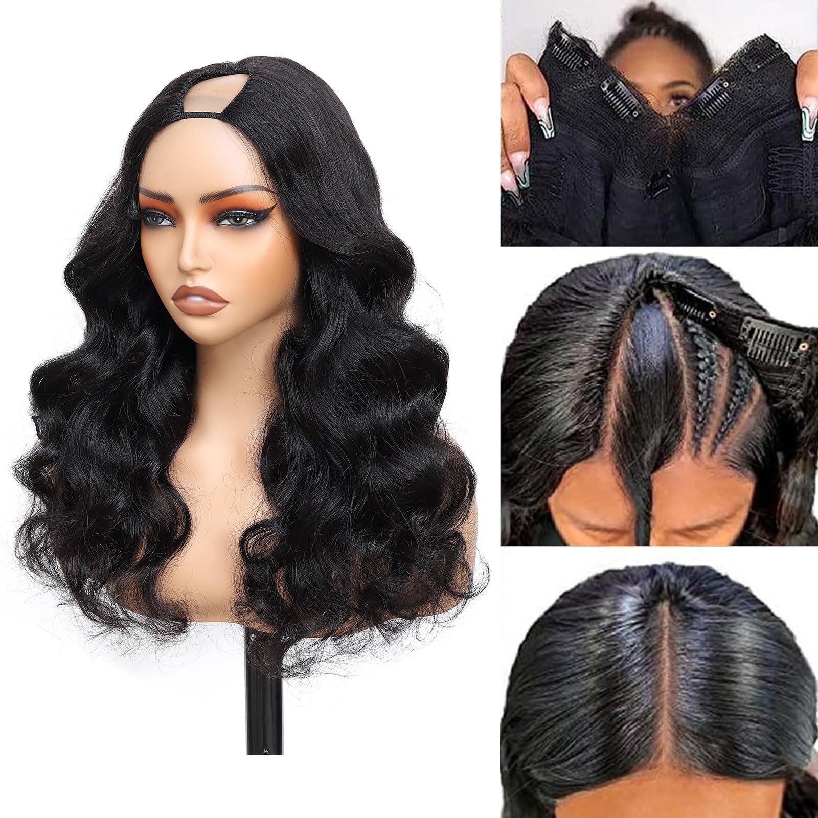 26 Inch Body Wave V Part Human Hair Wig – 200% Density, Adjustable Drawstring, N