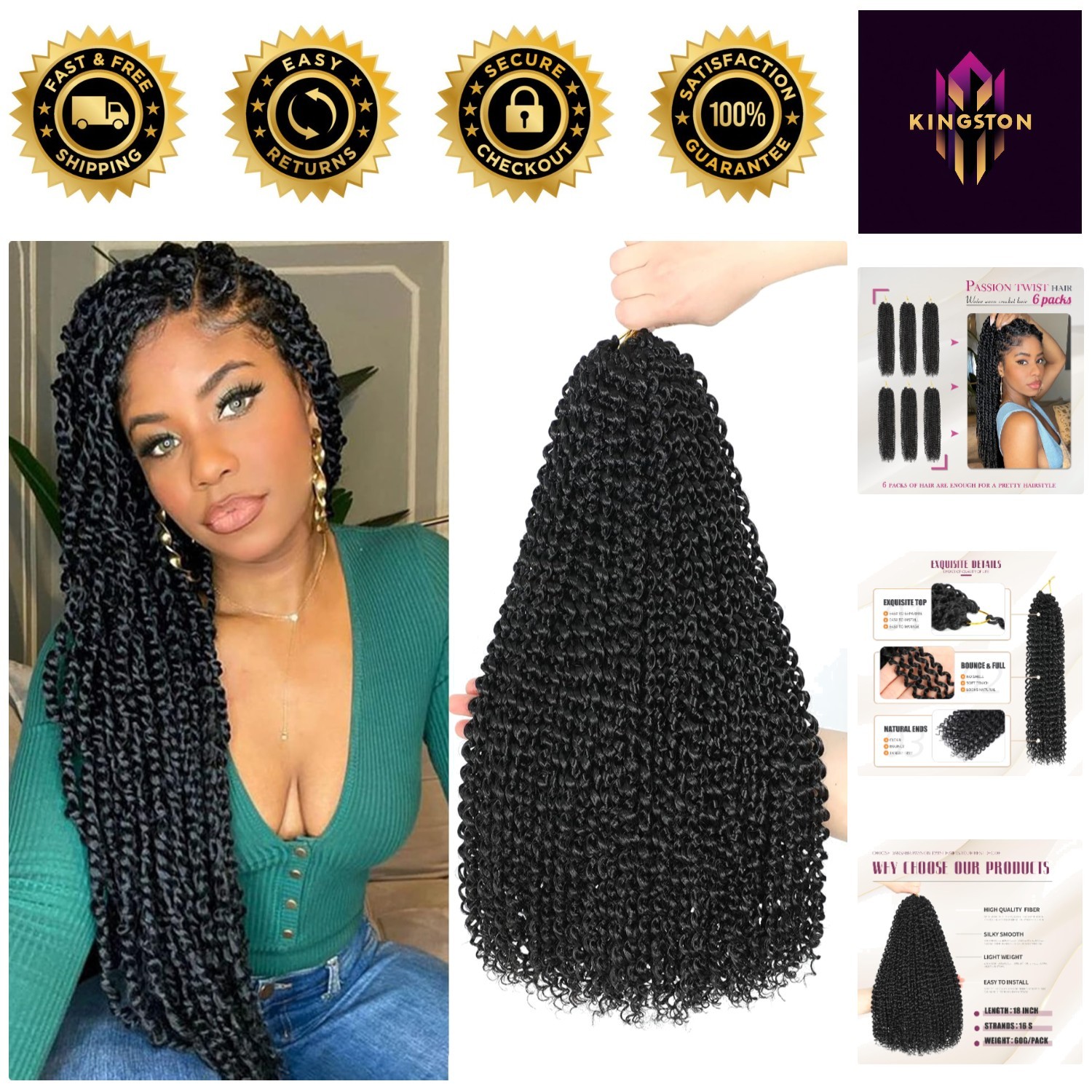 Flame-Retardant 18-Inch Water Wave Hair Extensions – Perfect for Black Women