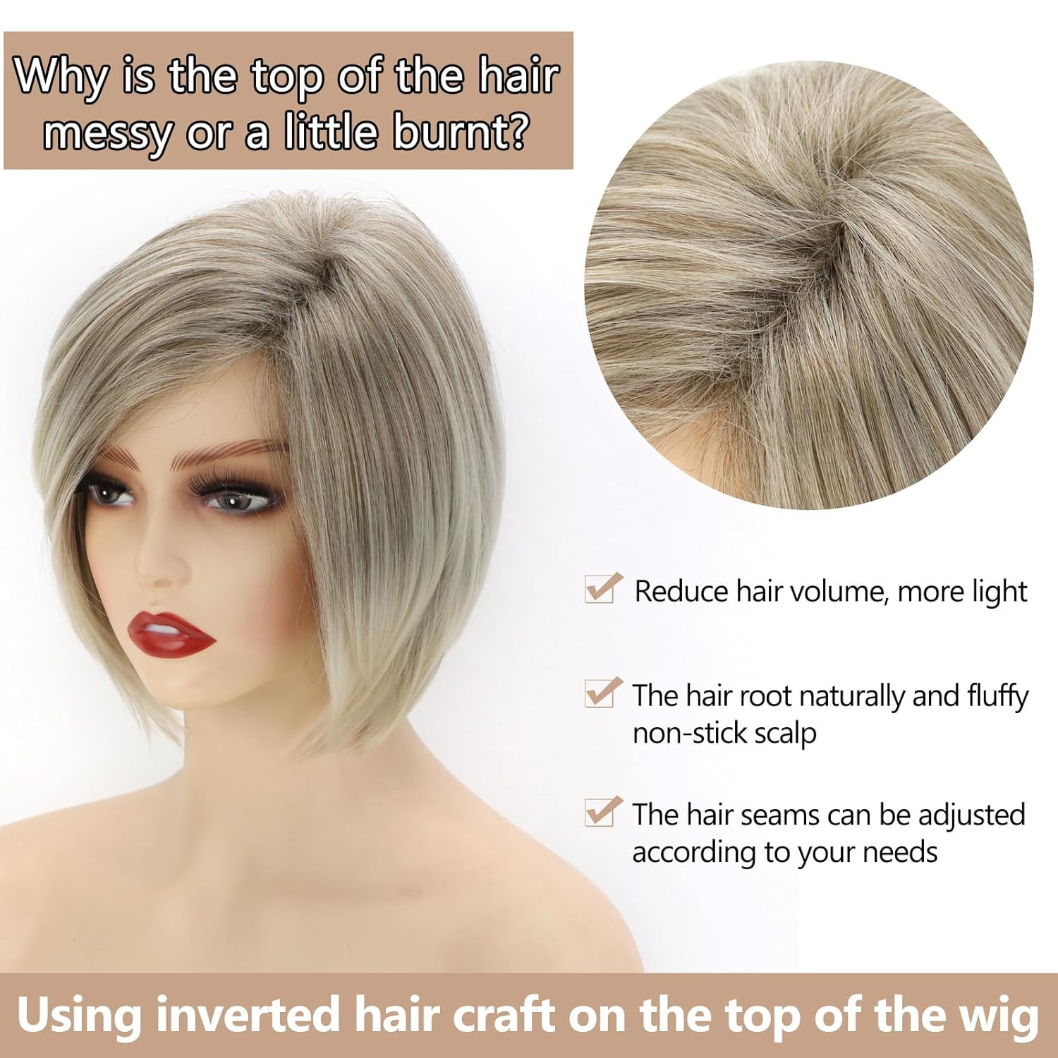 Layered Short Blonde Bob Wigs for White Women Chin Length Ash Blonde Side Part P