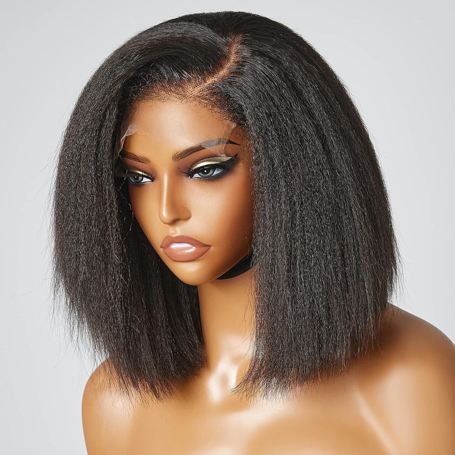 4C Kinky Edges Lace Front Bob Wig 200% Full Short Kinky Straight Human Hair Wigs