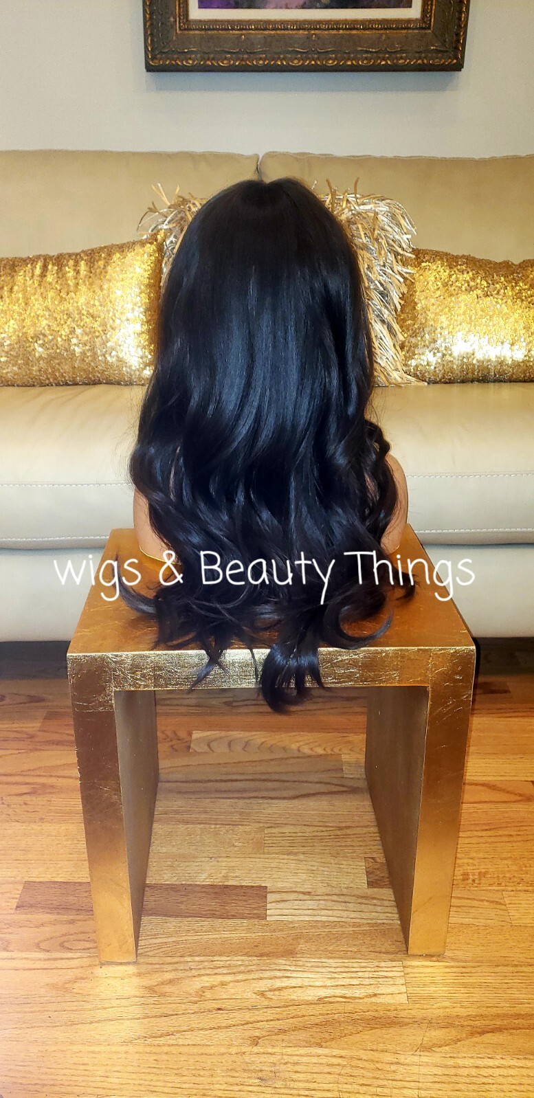 Long Wavy Curly Shag Bangs Black Human Hair Blend Full Wig Rainbow