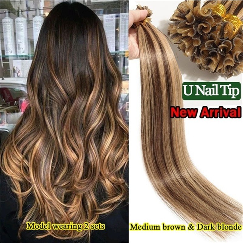 18-32Inch Blonde Keratin Pre Bonded Nail U Tip Glue Remy Human Hair Extensions
