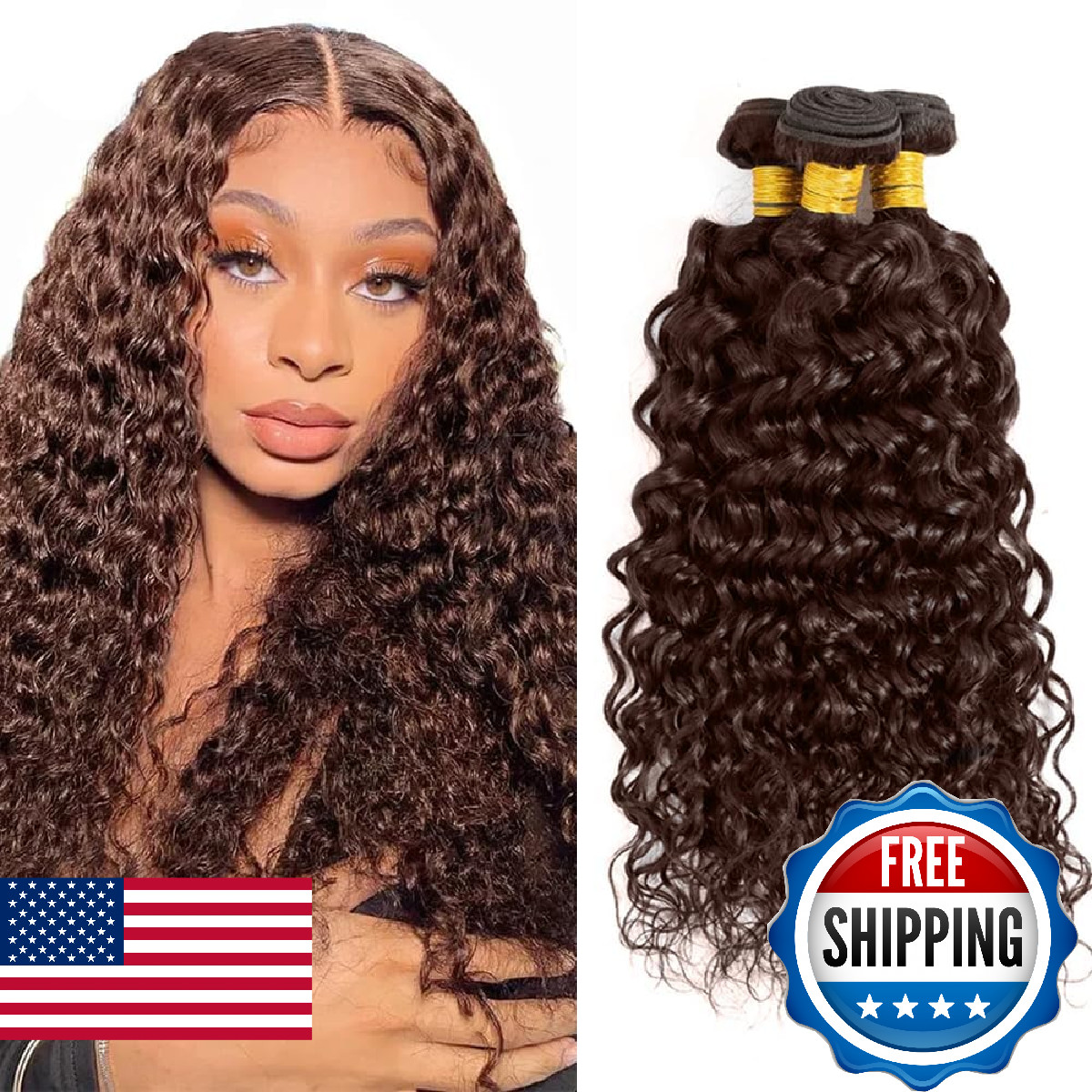 Xddnamei Brazilian Virgin Human Hair Bundles Chocolate Brown Color 4 Water Wave
