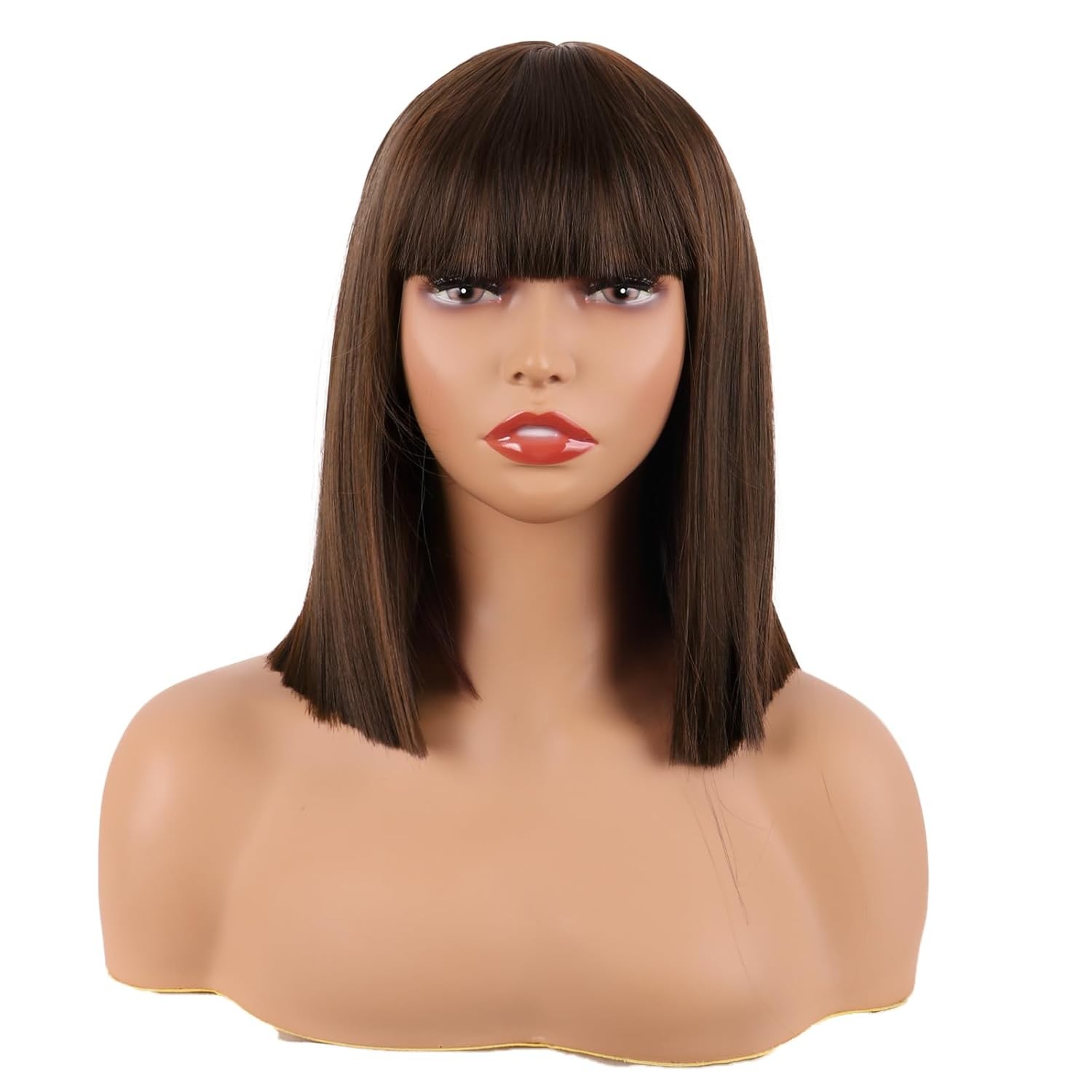 Short Bob Wig Straight Flat Bangs Colorful Synthetic Hair 12 Inch 30cm