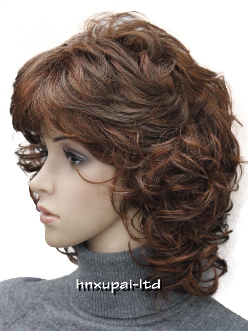 Short Loose Curls Curly Ash Brown Blonde Mix Synthetic Hair Wigs Women Soft