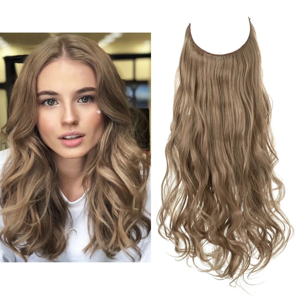 Synthetic No Clips Hair Extension Ombre Black Blonde Pink Long Wave