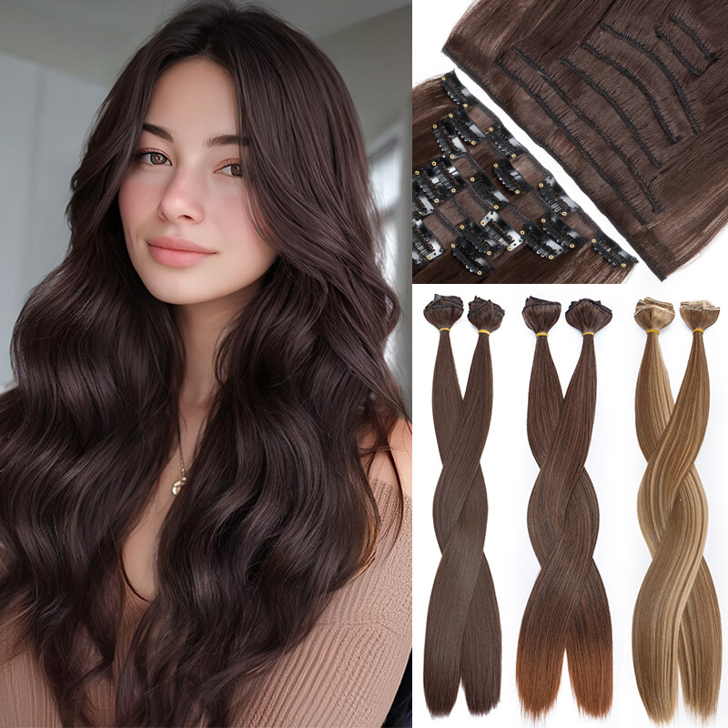 Real As human Hair Long Full Head Clip in Hair Extensions Thick 8 PIECES Curly
