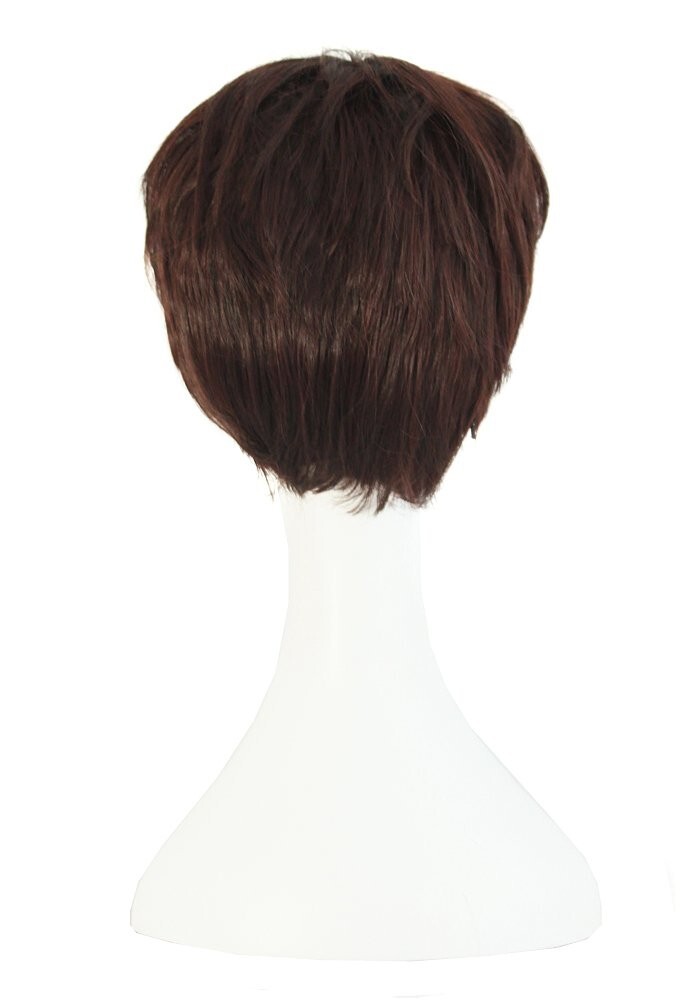 Boy Cut Wig Short Curl (Dark Brown) Men Women Cosplay Anime Flapper Flip