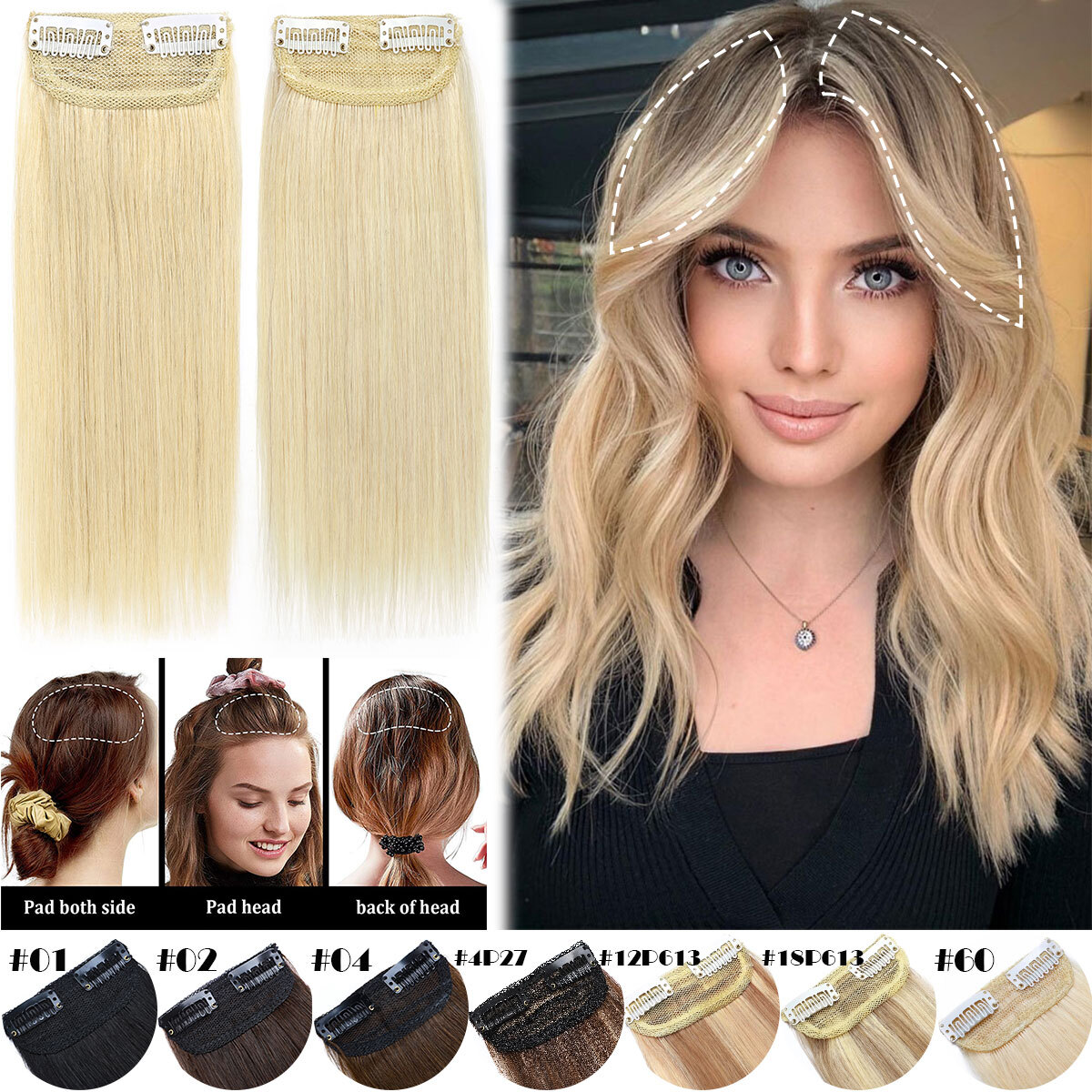 CLEARANCE One Piece 100% Remy Clip In Human Hair Extensions Side Pad Weft Blonde