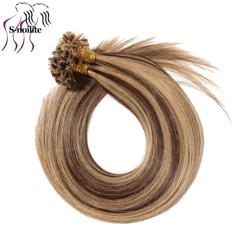 Nail U Tip Extensions 100% Remy Human Hair Keratin Glue Fusion Bonds Highlight