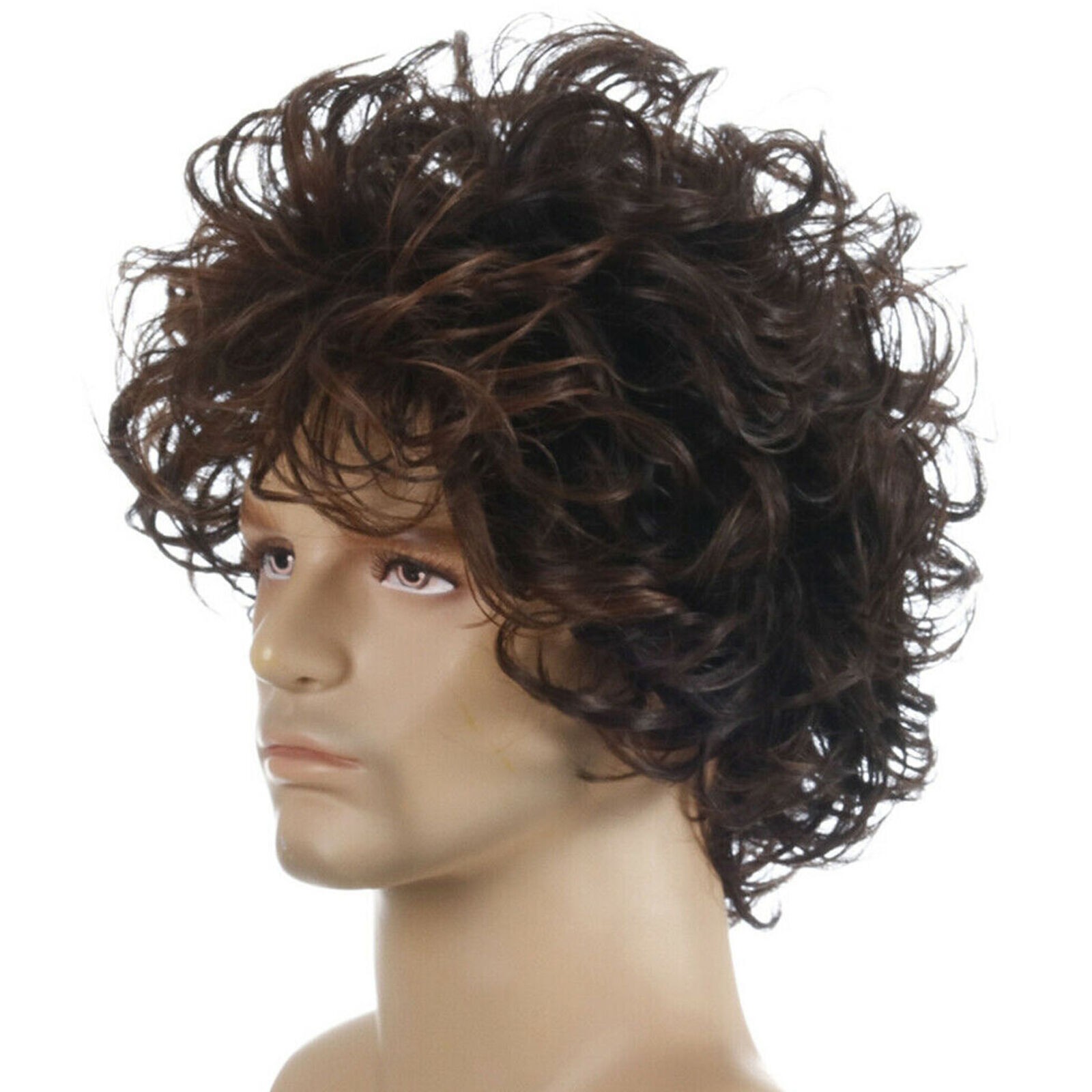Mens Black Brown Short Wigs Natural Curly Fashion Hair Cosplay Party Show Wig US