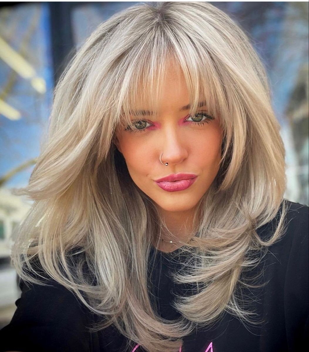 Ombre Ash Blonde Wigs with Bangs 100% Human Hair Lace Front Wigs Cap S 21.5inch