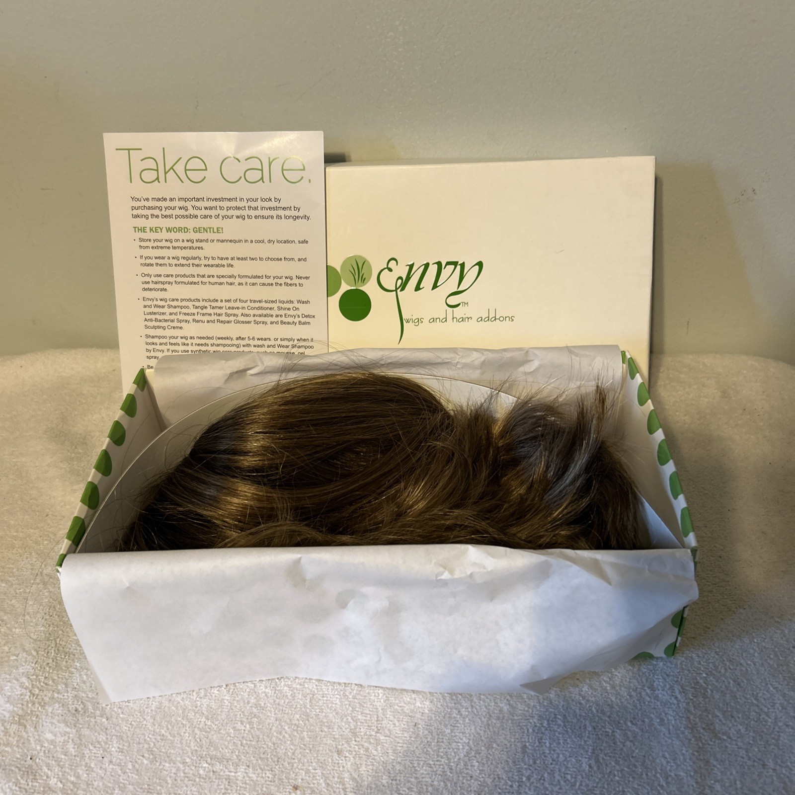 Envy “Kris” Wigs and Hair Add-ons. Pre-owned. Original Box & Care Instructions