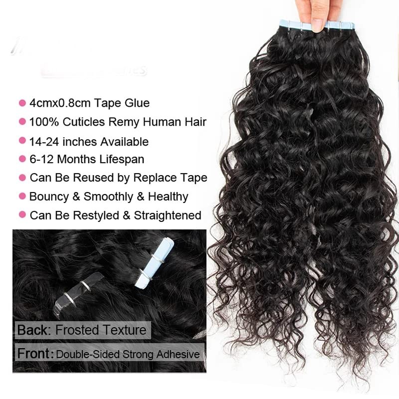 Smartinnov Water Wave Tape In Hair Extensions Water Wave 1B Natrual Black