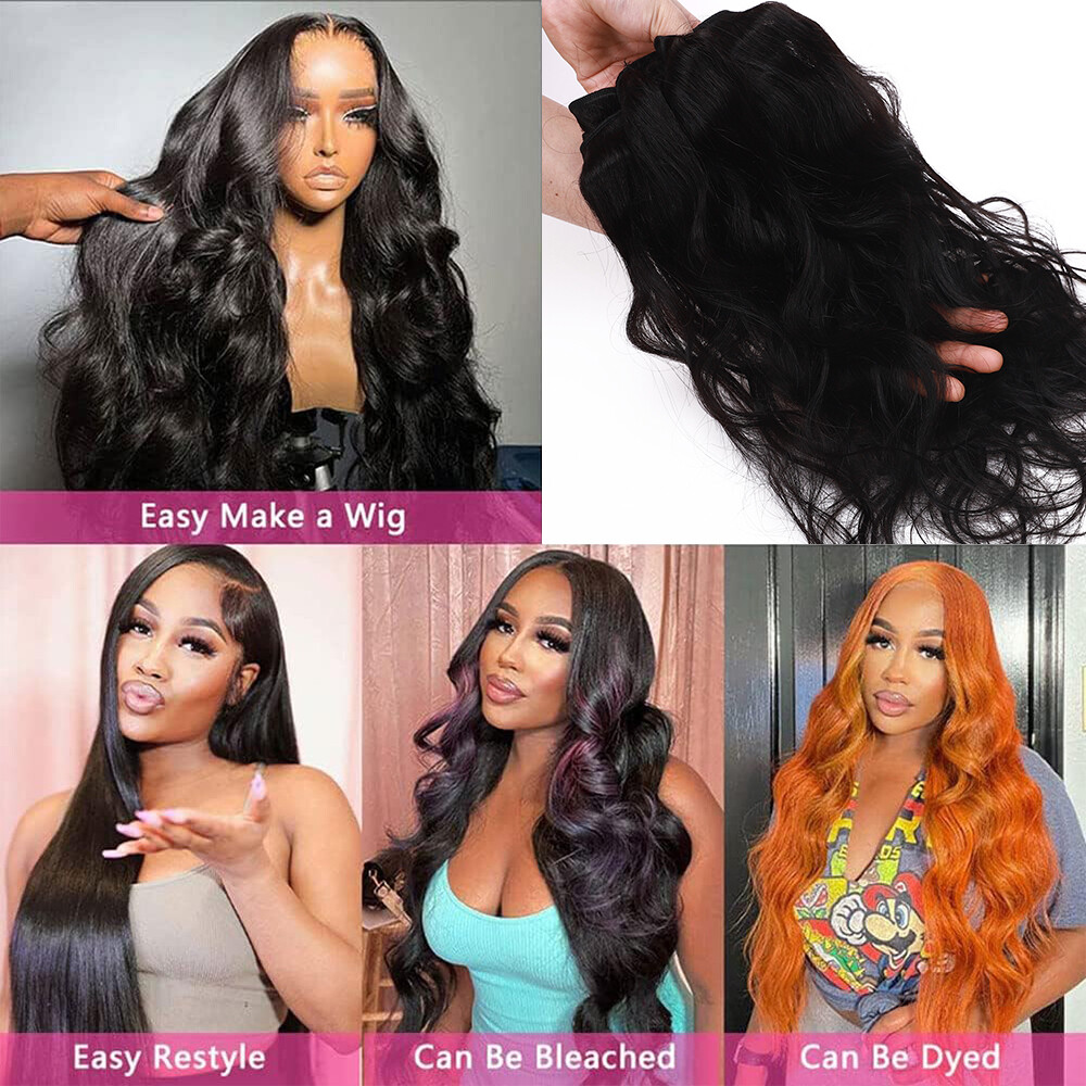 THICK 1-3 BUNDLES Brazilian Virgin Human Hair Weft Extensions Straight Body Wave