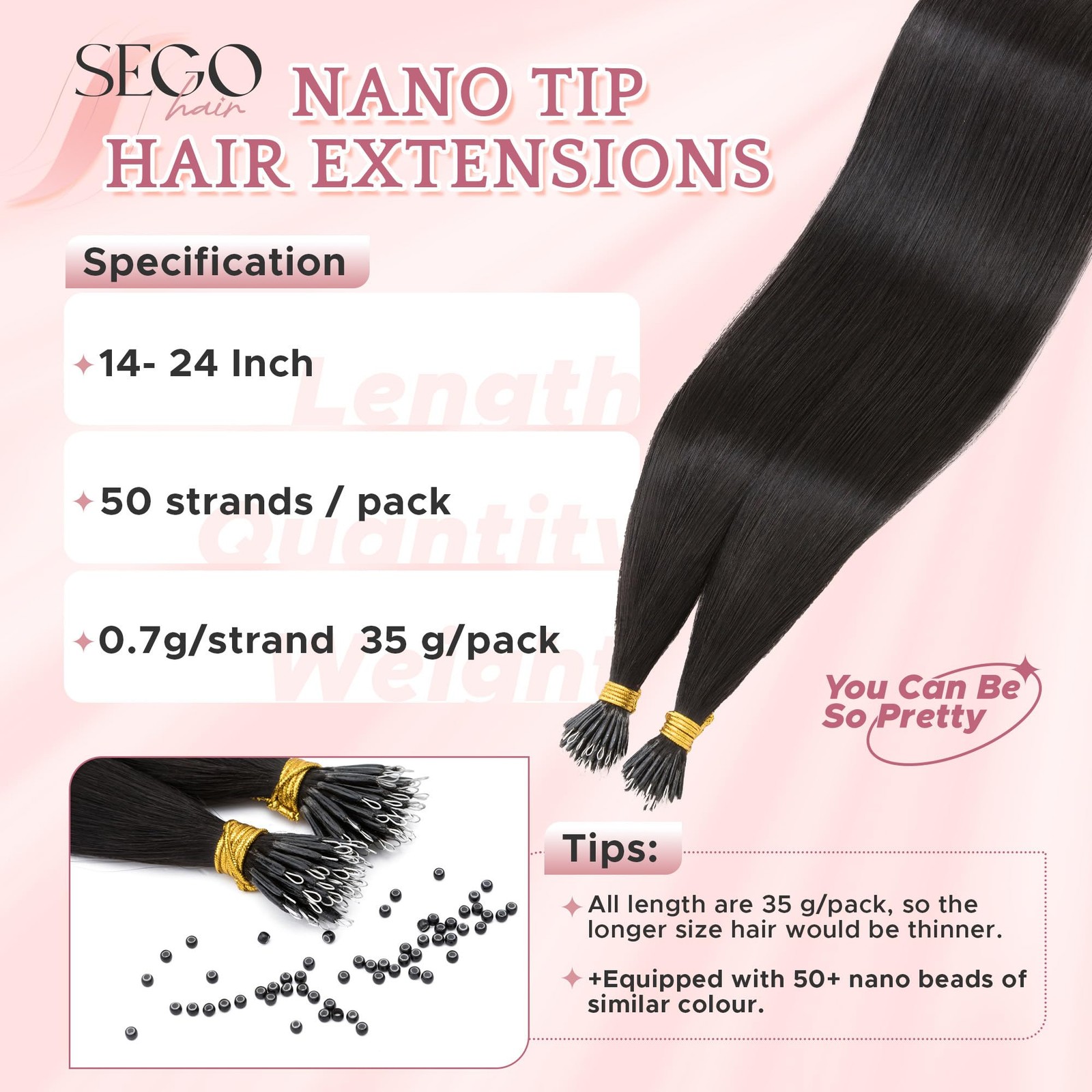 Sego Nano Tip Hair Extensions Human Hair Nano Beads Balayage Seamless Highlight