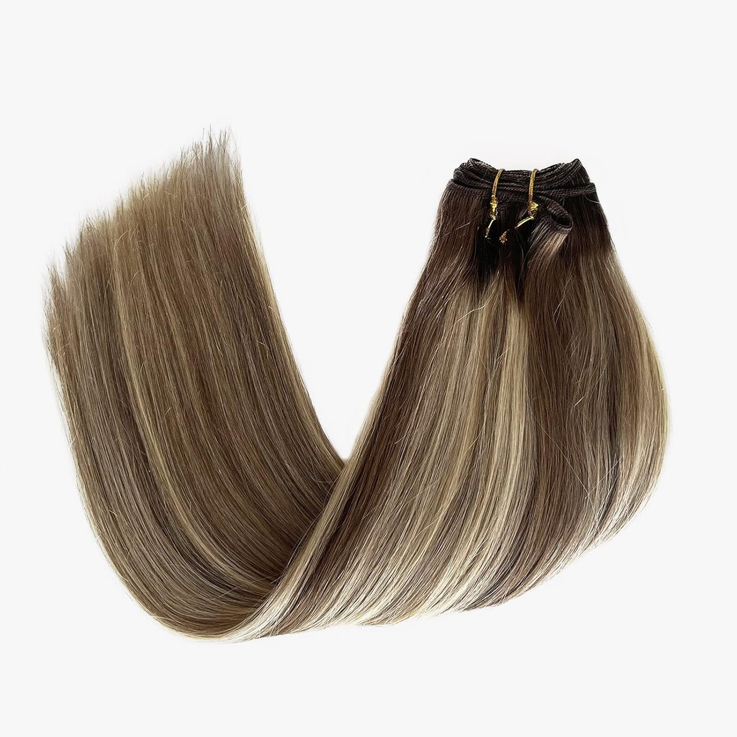 Luxury 12 Inch Ombre Human Hair Extensions with Ash Brown & Blonde Highlights
