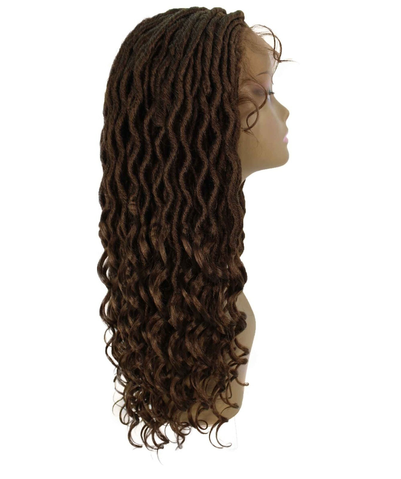 LUXLUXE Andrea 4×4 Curly Long 4X4 Hand Tied Lace Braid Mahogany Brown Wig