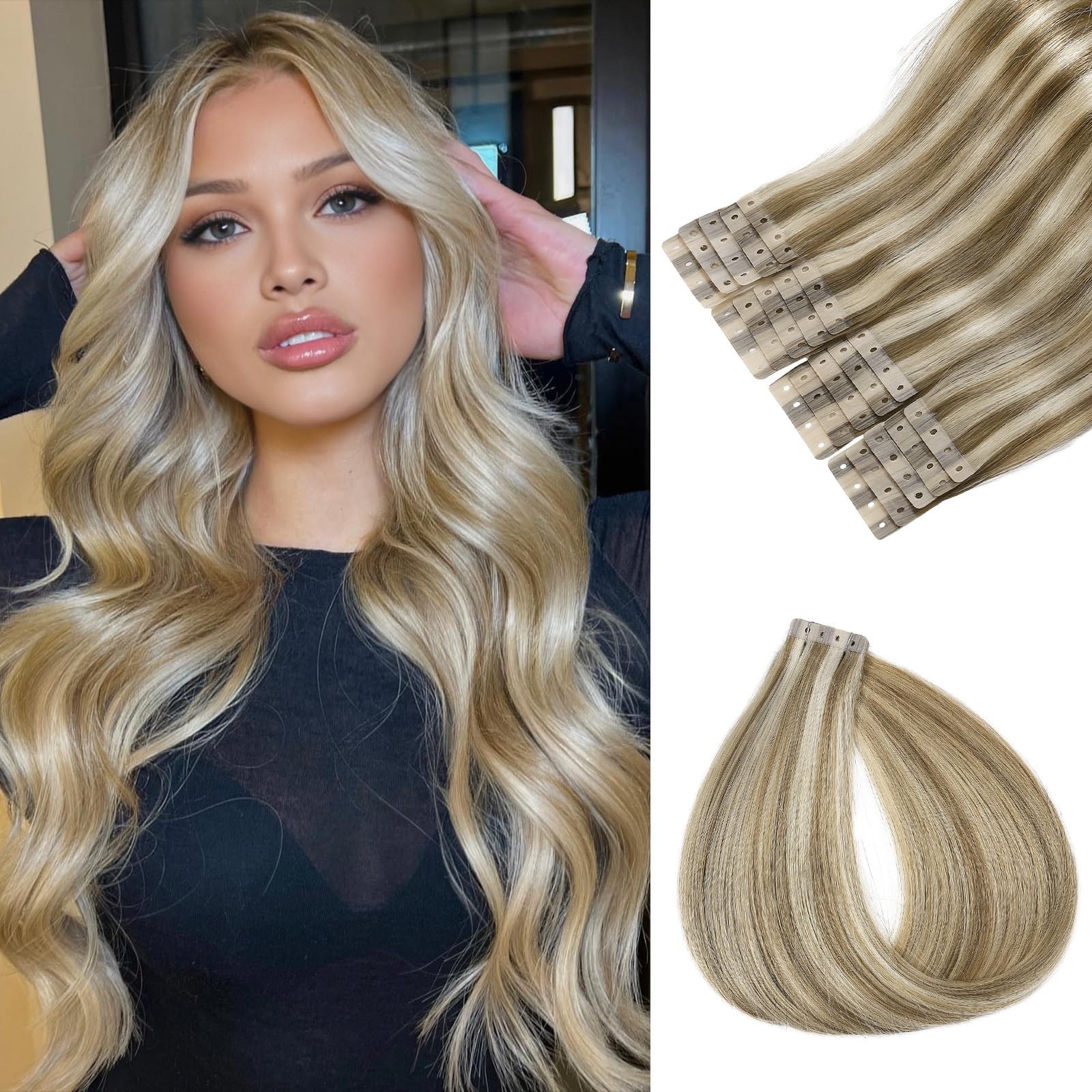 Mixed Blonde Hair Extensions Real Human Hair 18 Inch 20PCS Remy Hair Extensio…