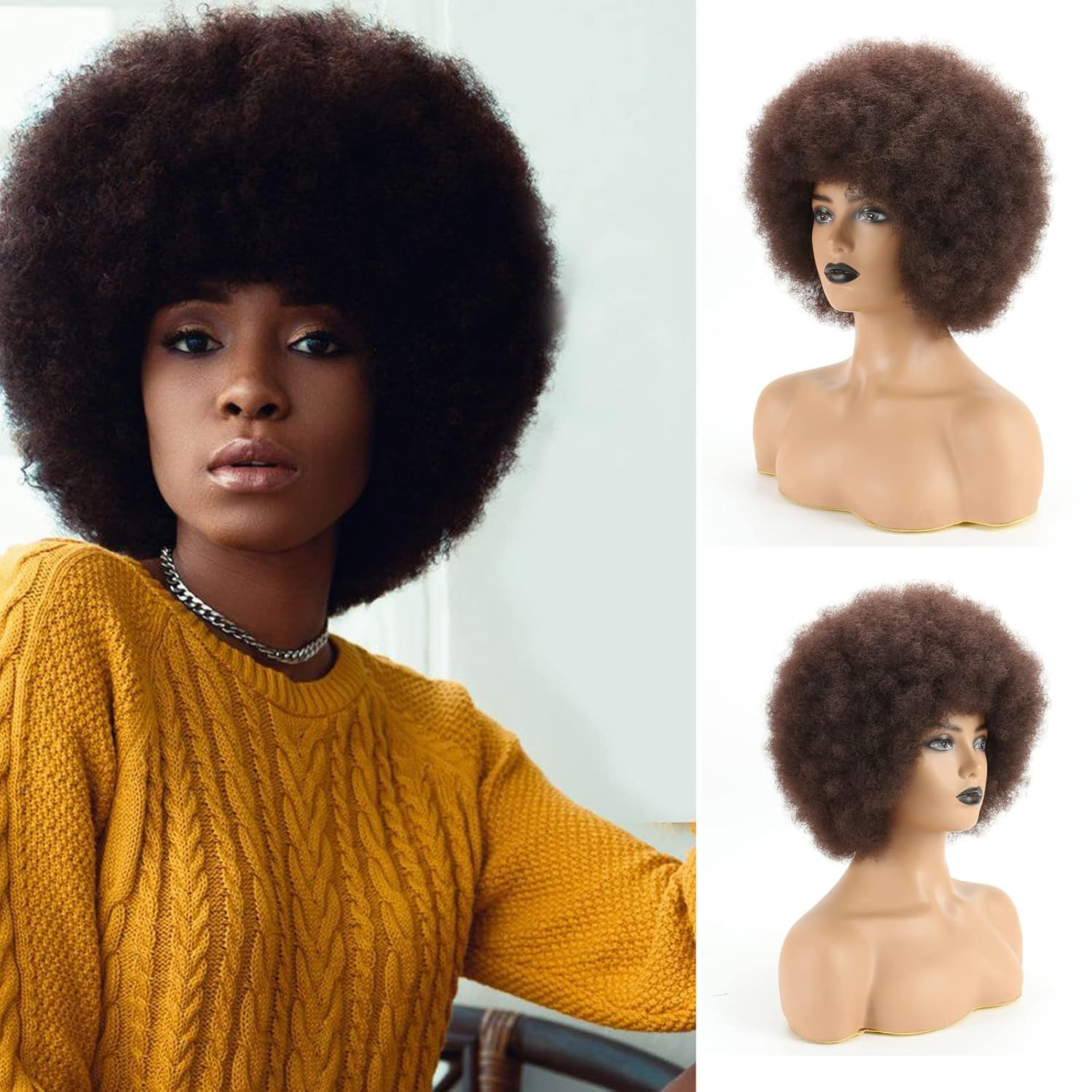 Puffy Afro Wig for Black Women, Light Brown Afro Wigs 70S Large Bouncy and Soft