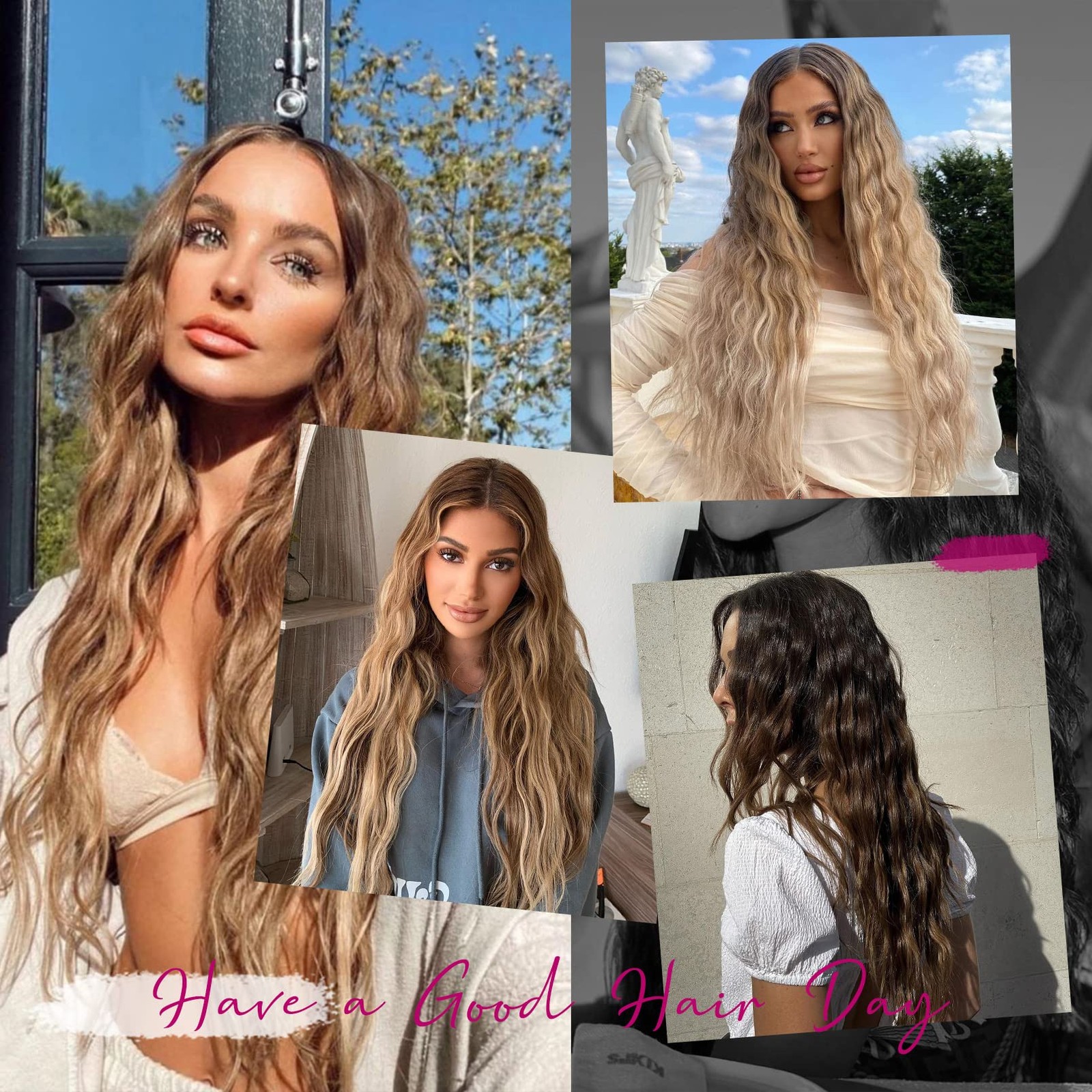 Clip in Hair Extensions, 5PCS Brown Hair Extensions 24″ Thick Long Loose Wave…