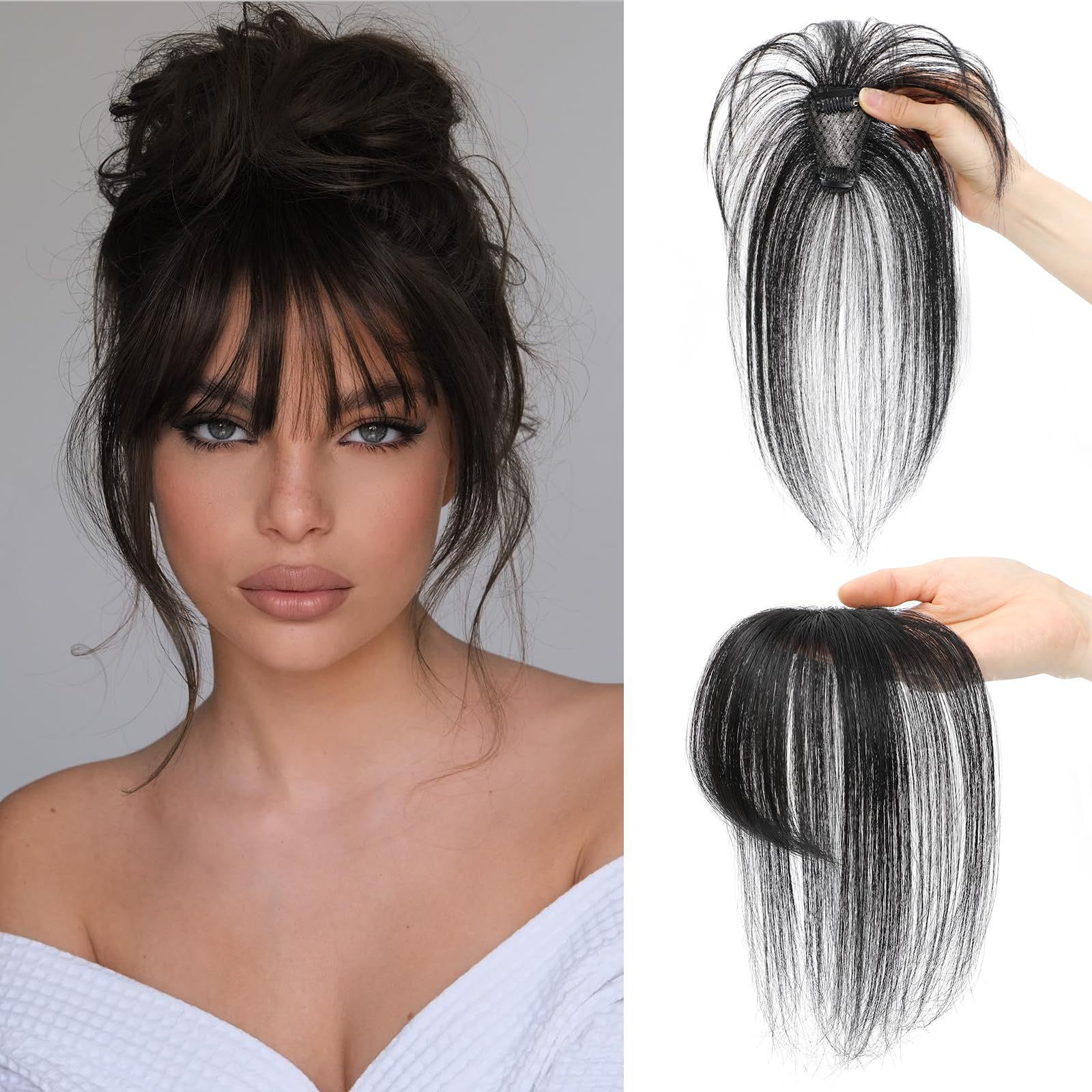 Golden T Piece Hair Topper Hand Tied 3D Bangs 10inch Real Human Hair Brown Black