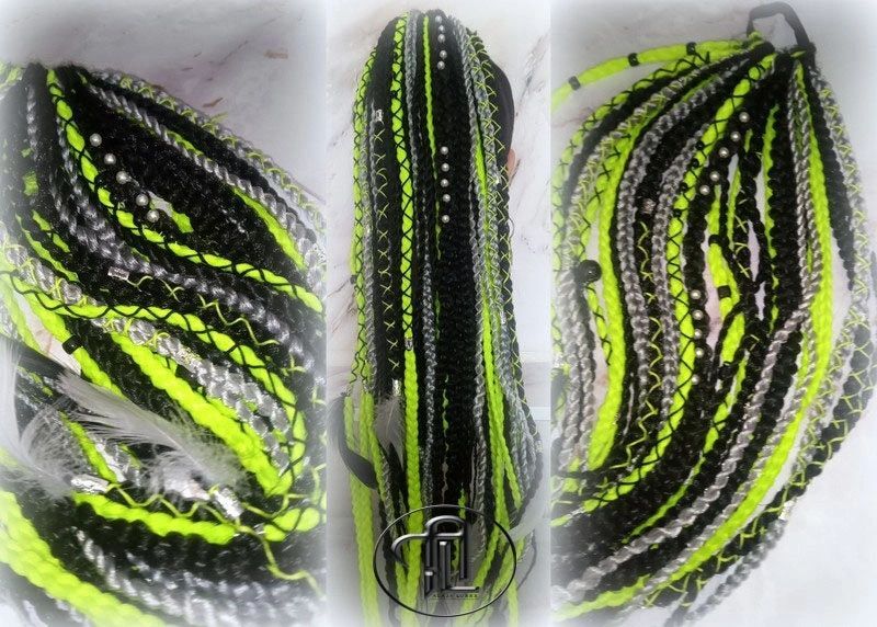 Ponytail Hair Fall Extension Green Black Grey Ombre scrunchie clipin Viking Hair