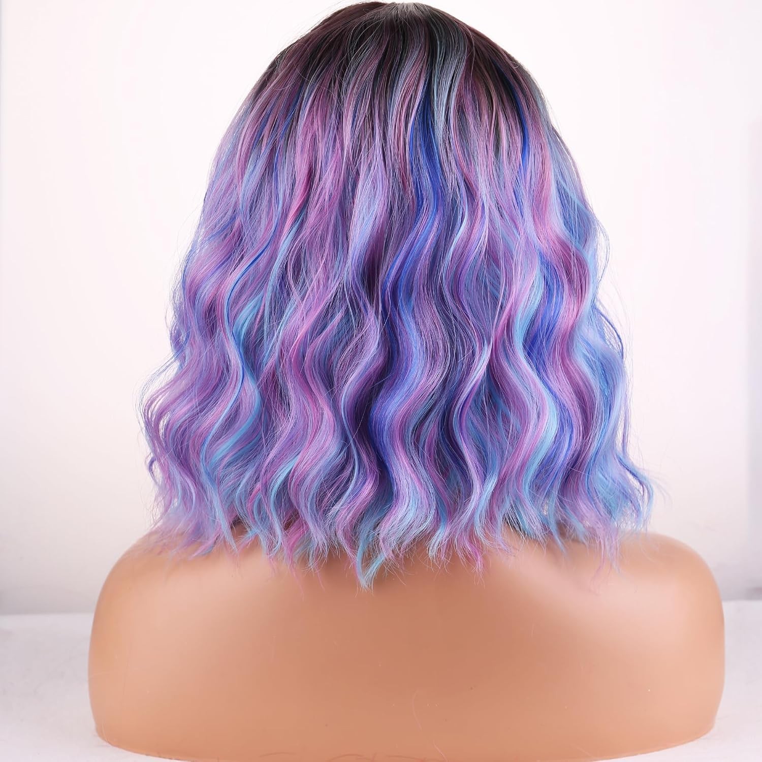 Rainbow Wigs for Women Girls Short Curly Wavy Colorful Wig Short Bob With Bangs