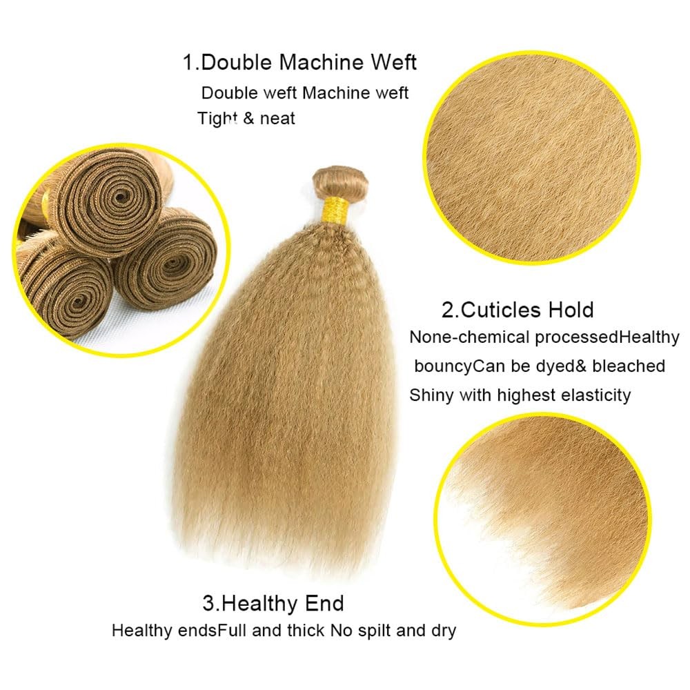 Raivide 32 32 32 Inch Color 27 Bundle Honey Blonde Kinky Straight Human Hair