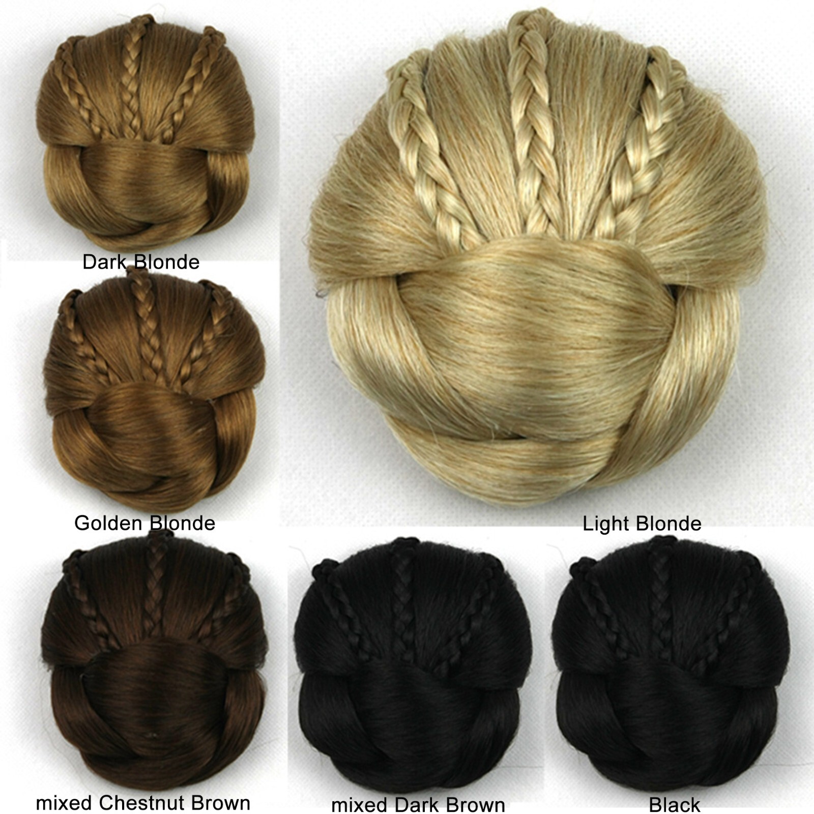 Fashion Women Twisted Braided Bun Chignon Clip In Hairpiece Updo Cover Hair Buns