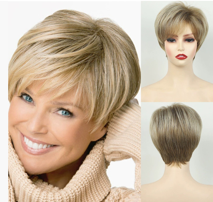 Chic Cut Short Layered Blonde Mix Synthetic Hair Wigs Women Soft Party Daily Use