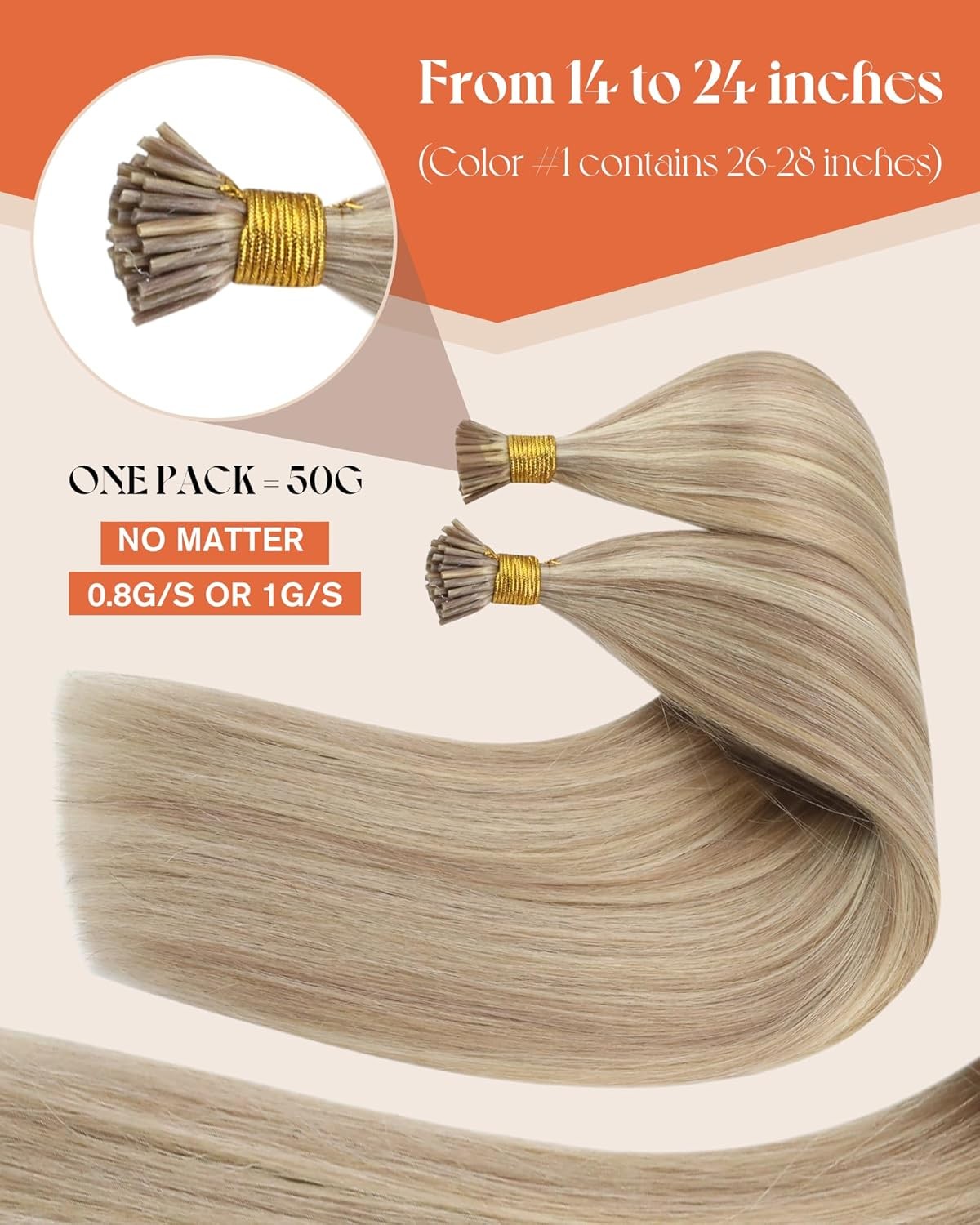 Sunny Hair I-TIP 16in Ash /Bleach Blonde Hair Extensions – I-TIP_P18-613_16_50G3