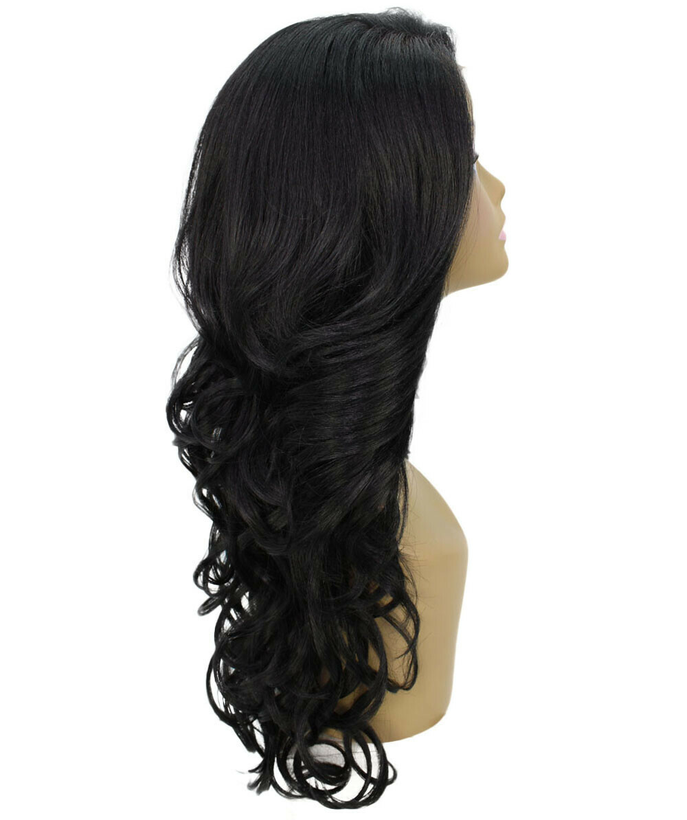 LUXLUXE Kendra Wavy 24.5″ Long 13×2.5 Hand-Tied Lace Front Wig, BLT- 0118,Black